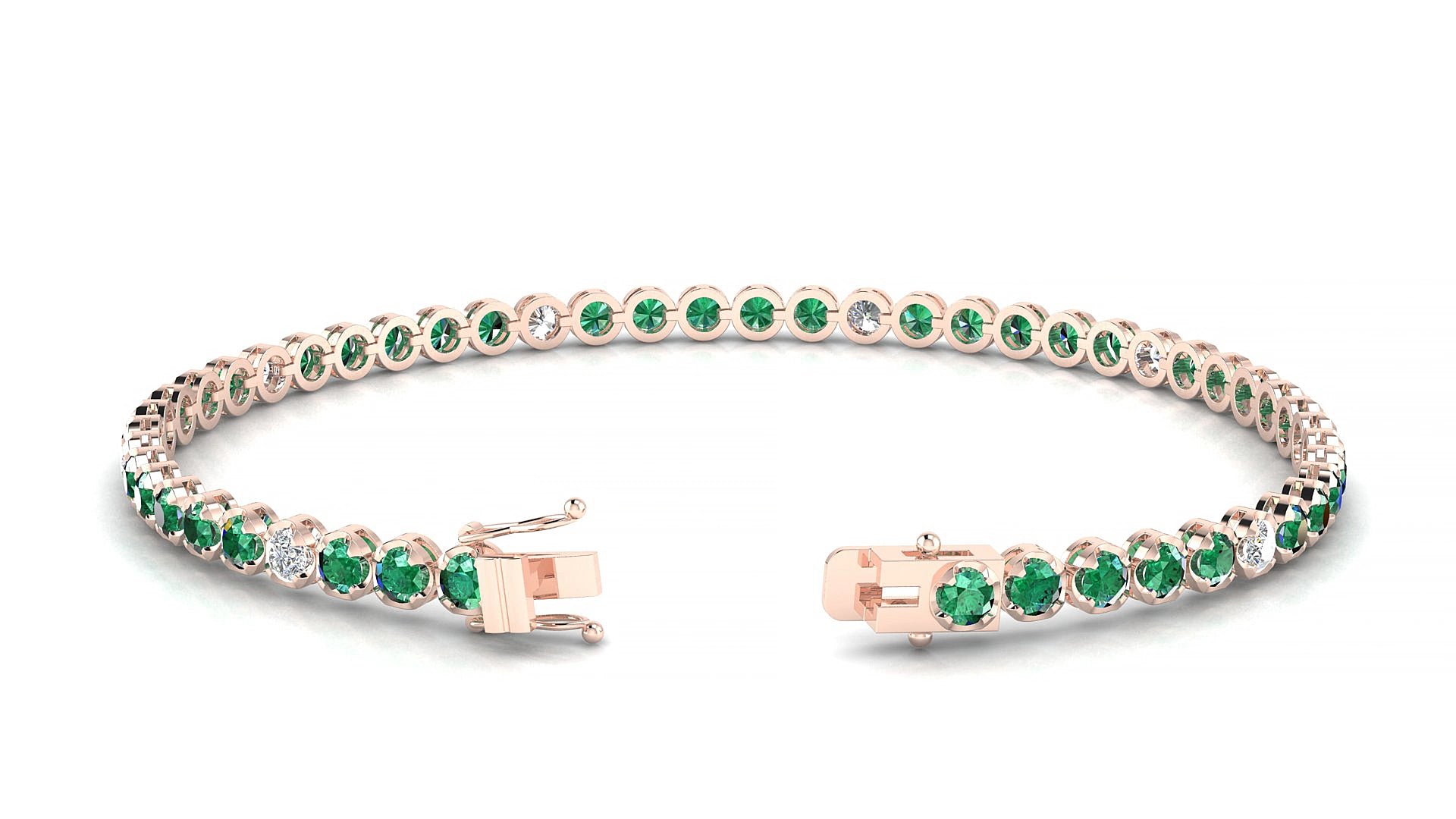 Bengal 5-1 | 18k Rose Gold 2.5 mm Round Natural Emerald & Diamond 15 cm Tennis Bracelet