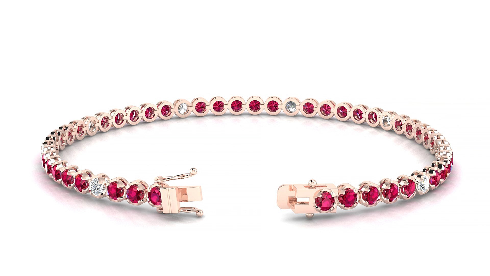 Bengal 5-1 | 18k Rose Gold 2.5 mm Round Natural Ruby & Diamond 17 cm Tennis Bracelet