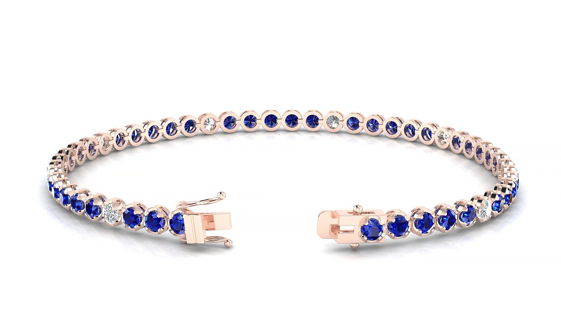 Bengal 5-1 | 18k Rose Gold 2.5 mm Round Natural Sapphire & Diamond 15 cm Tennis Bracelet