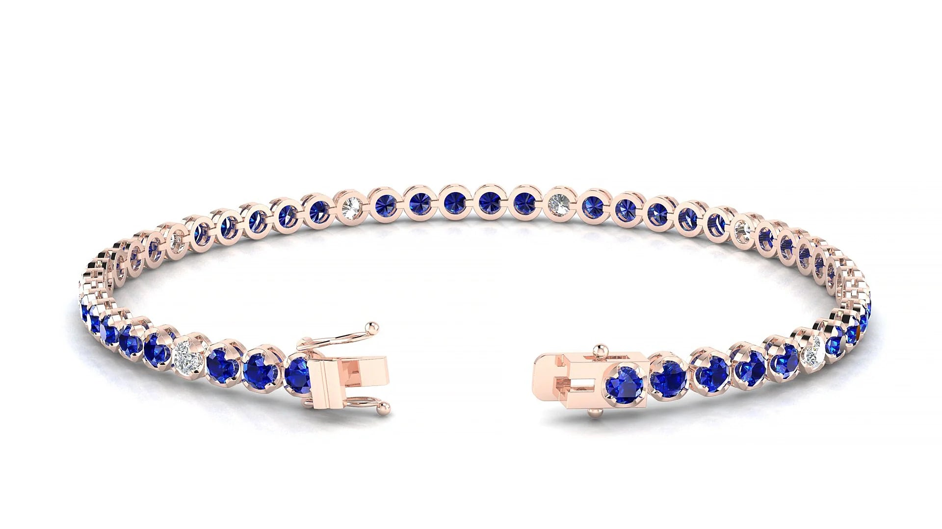 Bengal 5-1 | 18k Rose Gold 2.5 mm Round Natural Sapphire & Diamond Tennis Bracelet
