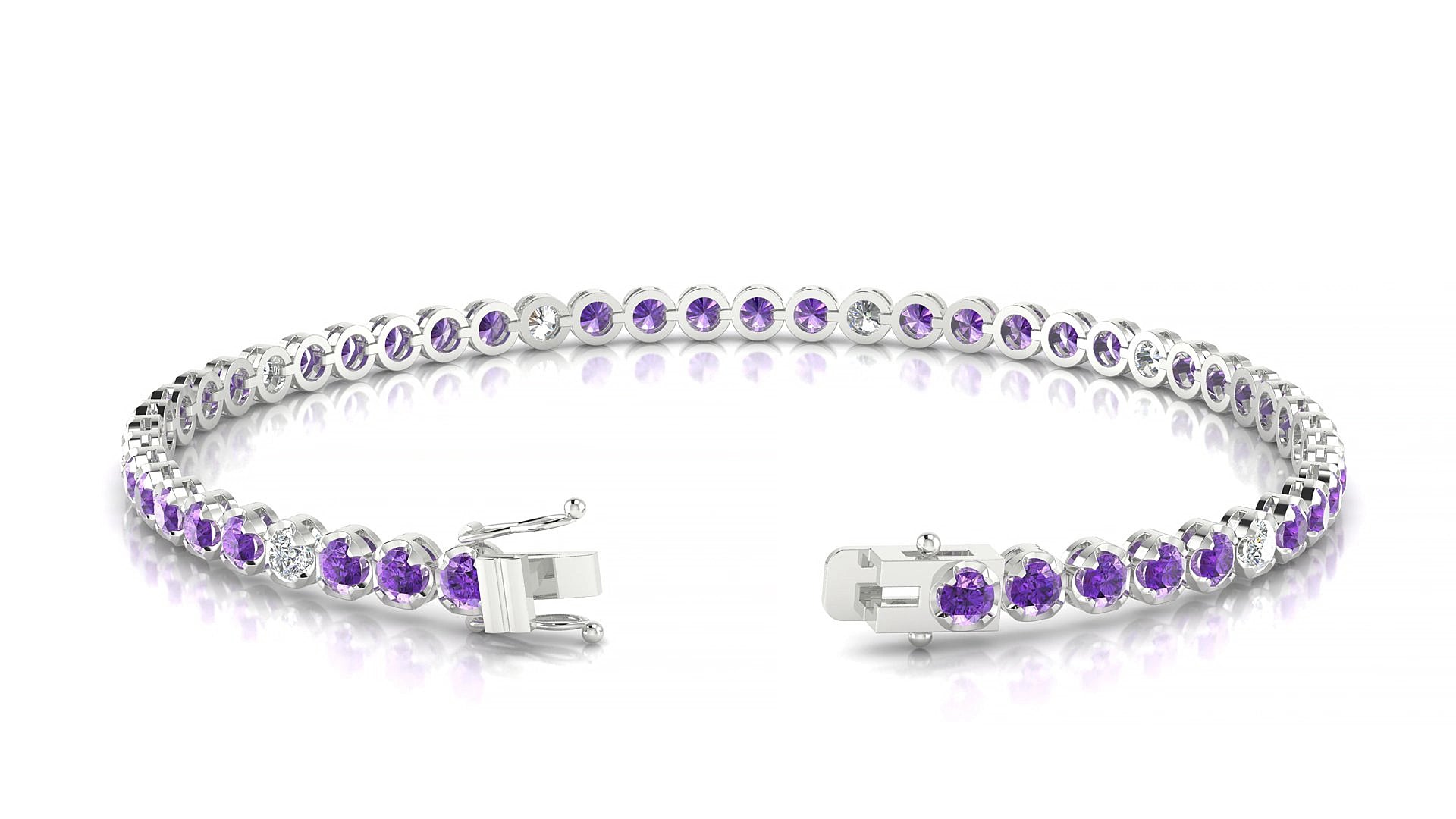 Bengal 5-1 | 18k White Gold 2.5 mm Round Natural Amethyst & Diamond 17 cm Tennis Bracelet