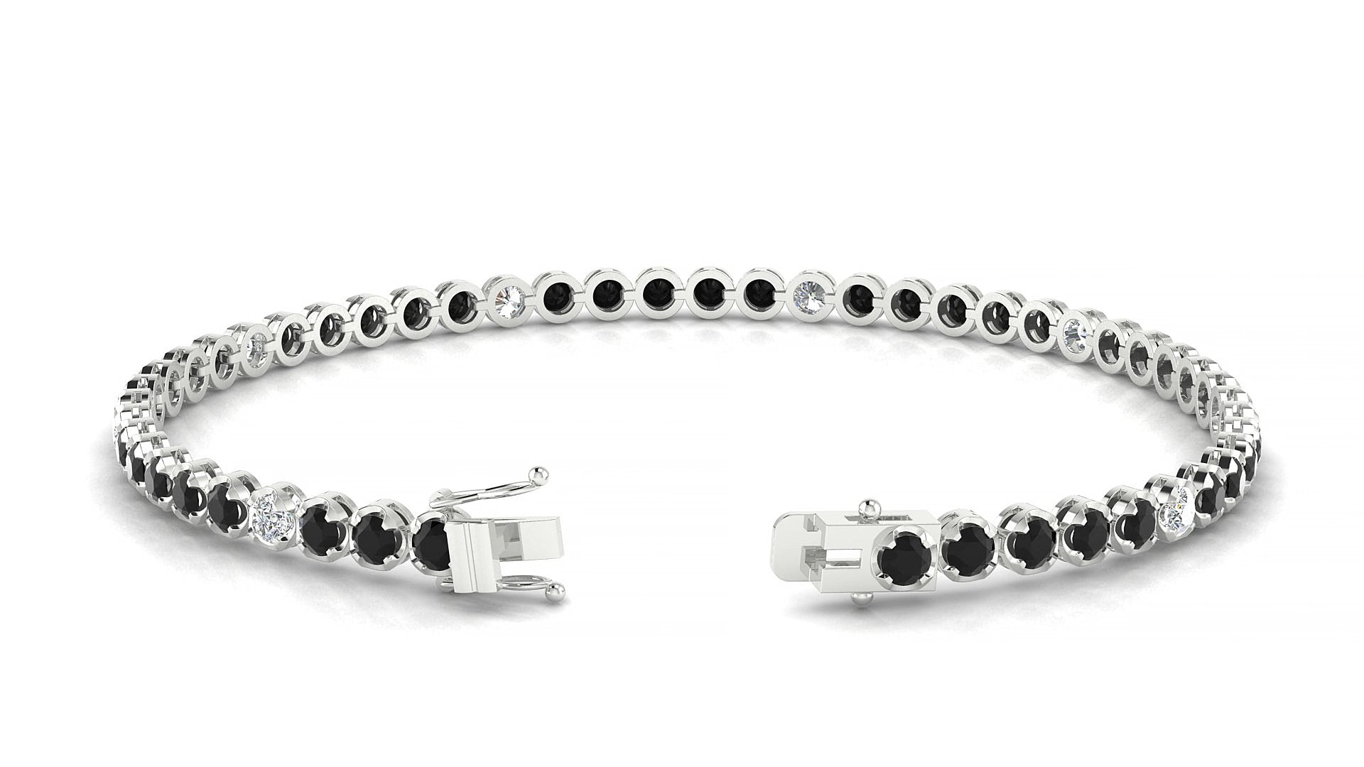 Bengal 5-1 | 18k White Gold 2.5 mm Round Natural Black Diamond & Diamond 18 cm Tennis Bracelet