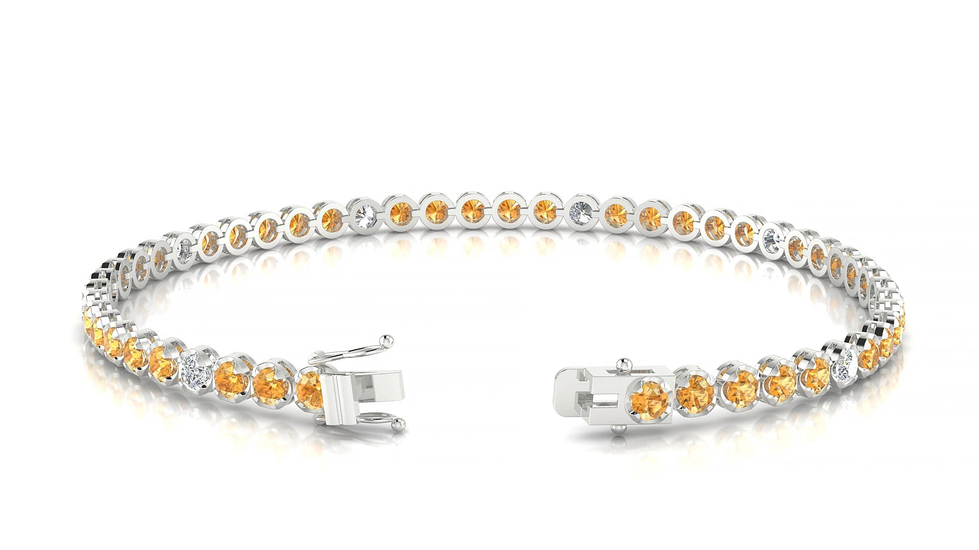 Bengal 5-1 | 18k White Gold 2.5 mm Round Natural Citrine & Diamond 15 cm Tennis Bracelet