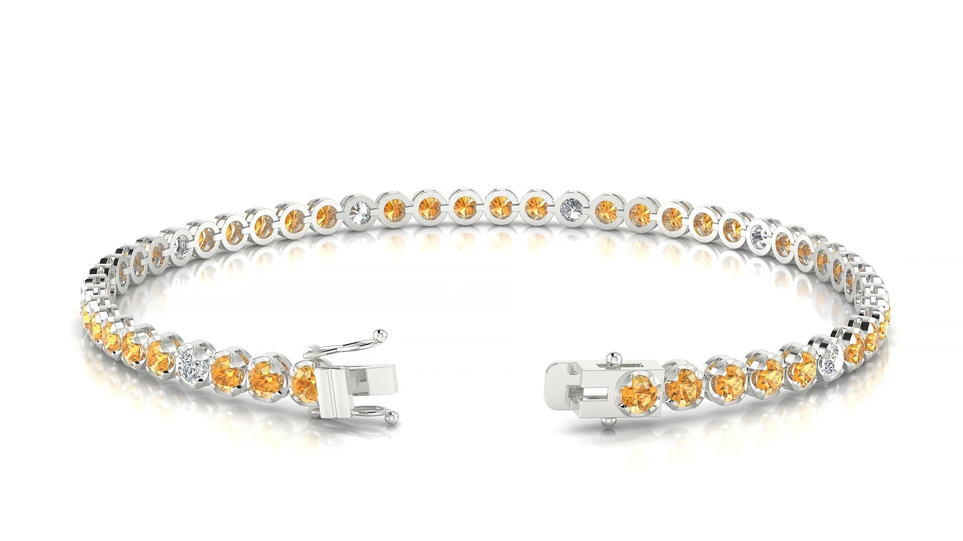 Bengal 5-1 | 18k White Gold 2.5 mm Round Natural Citrine & Diamond Tennis Bracelet