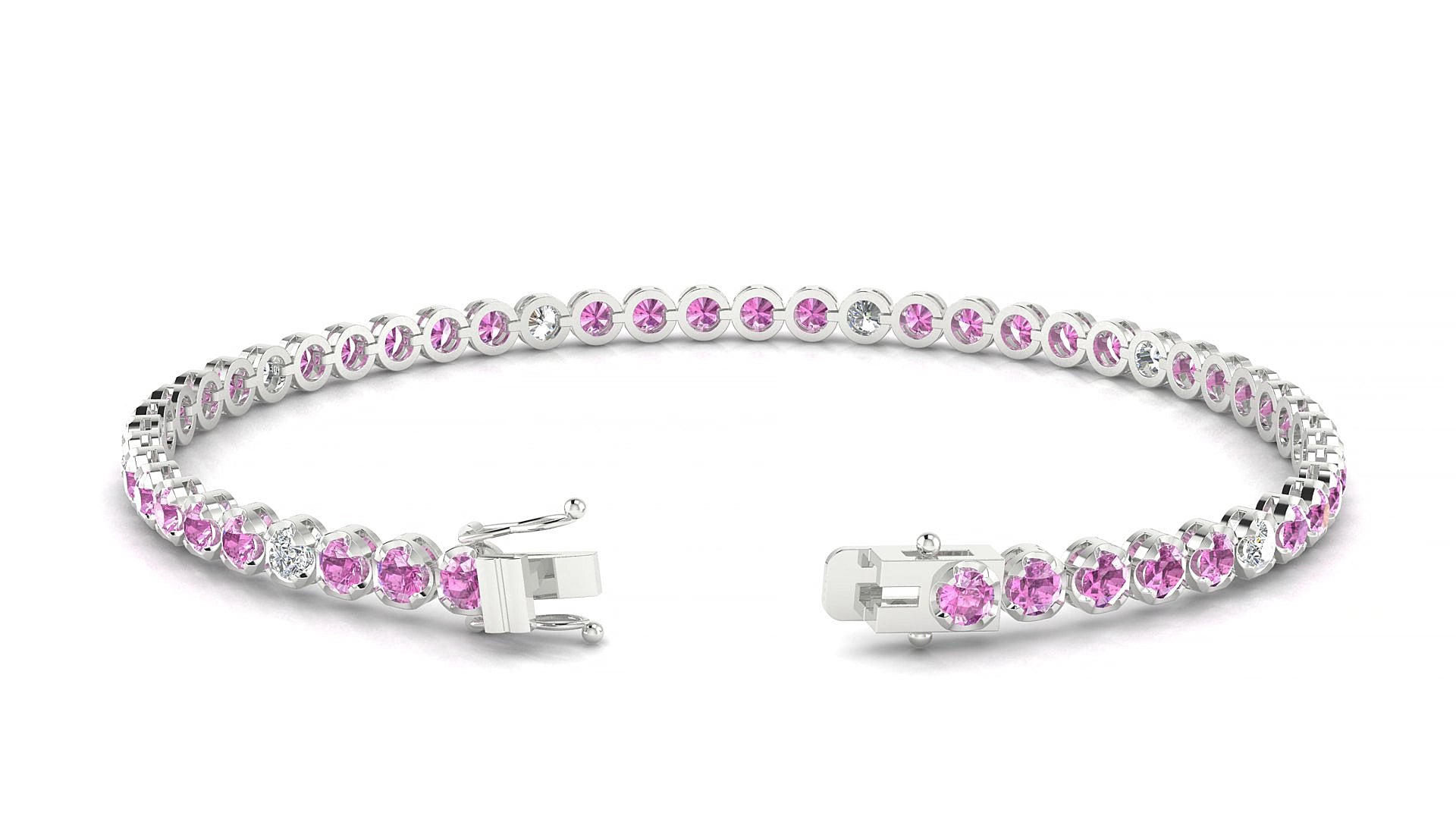 Bengal 5-1 | 18k White Gold 2.5 mm Round Natural Pink Sapphire & Diamond 16 cm Tennis Bracelet