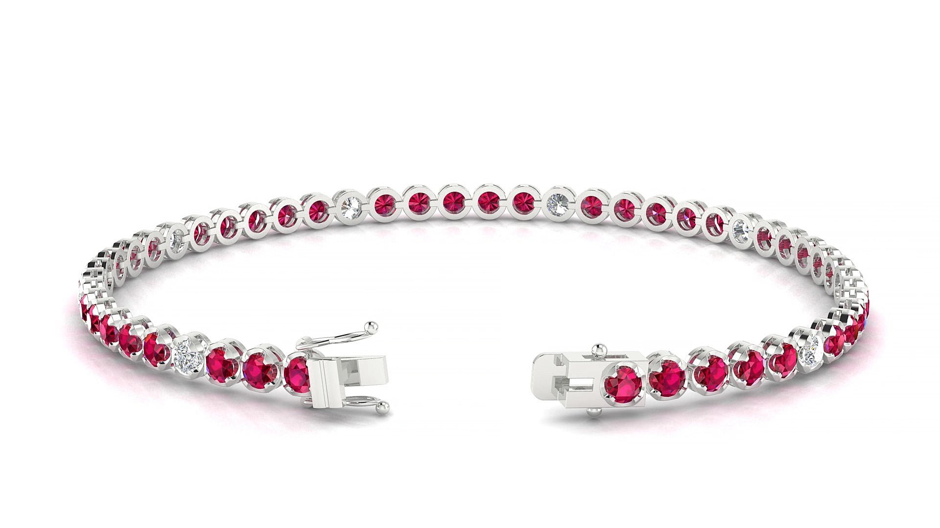 Bengal 5-1 | 18k White Gold 2.5 mm Round Natural Ruby & Diamond 15 cm Tennis Bracelet