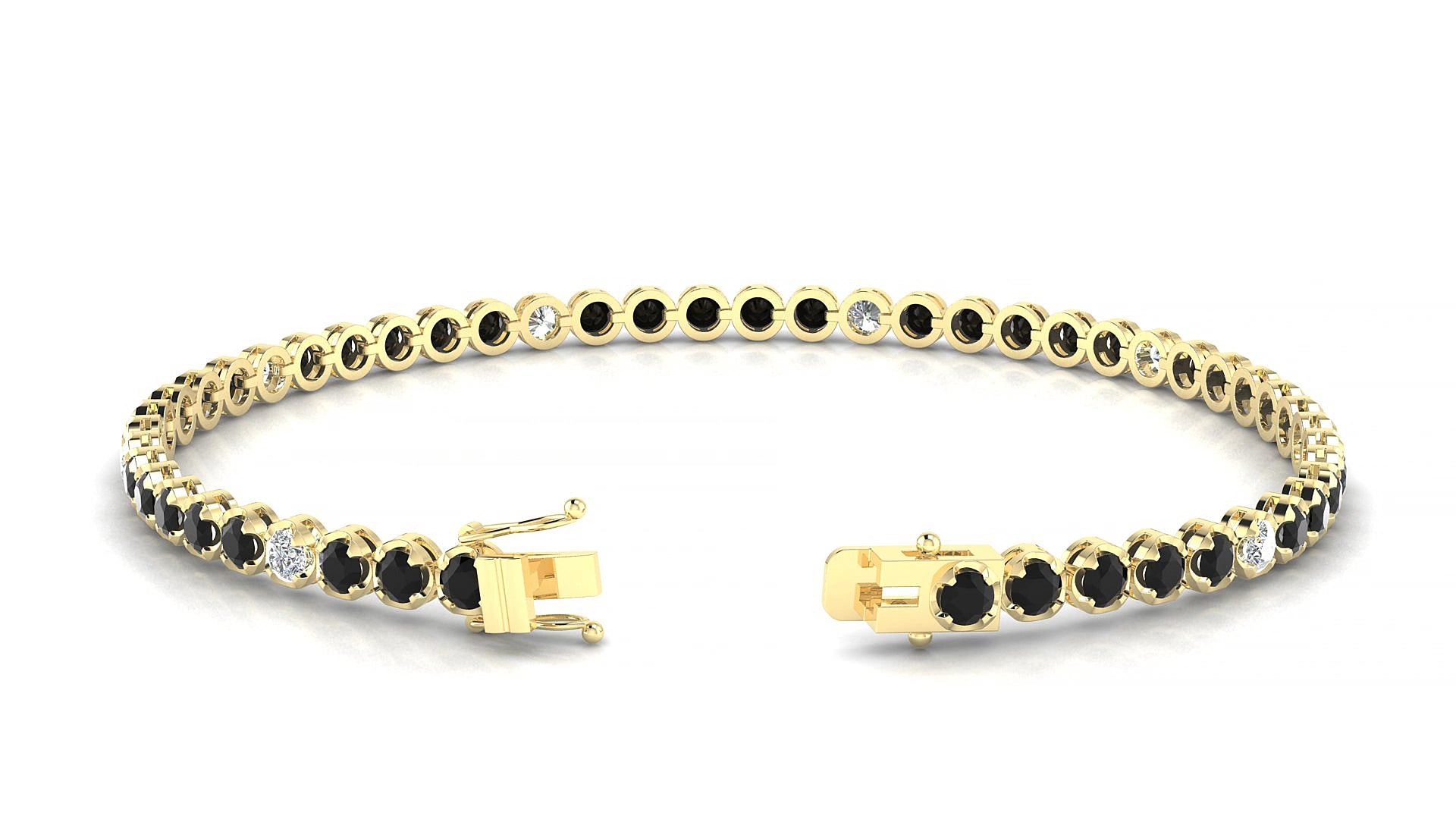 Bengal 5-1 | 18k Yellow Gold 2.5 mm Round Natural Black Diamond & Diamond 15 cm Tennis Bracelet