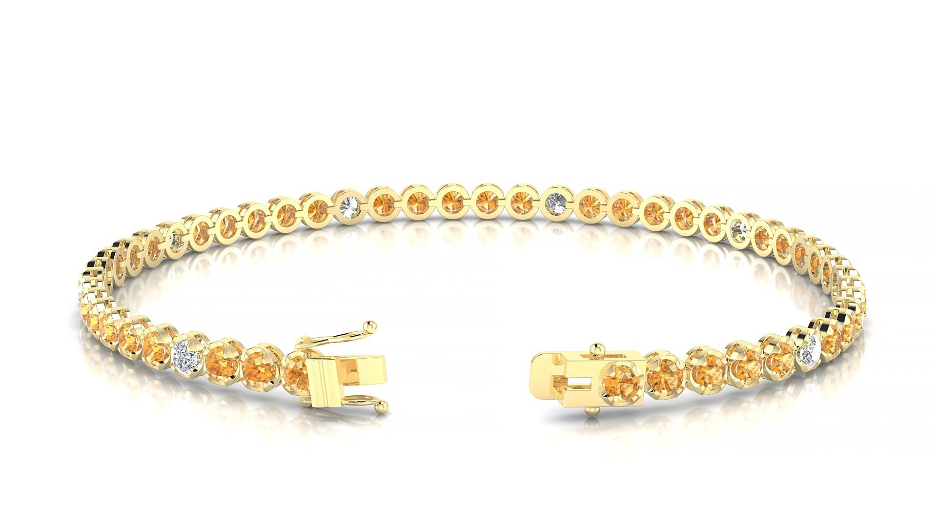 Bengal 5-1 | 18k Yellow Gold 2.5 mm Round Natural Citrine & Diamond 15 cm Tennis Bracelet