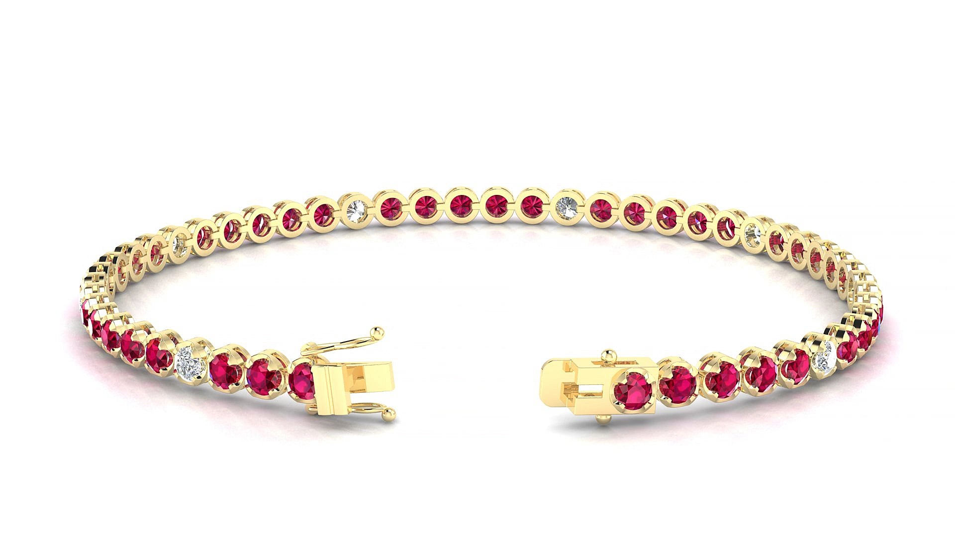 Bengal 5-1 | 18k Yellow Gold 2.5 mm Round Natural Ruby & Diamond 16 cm Tennis Bracelet