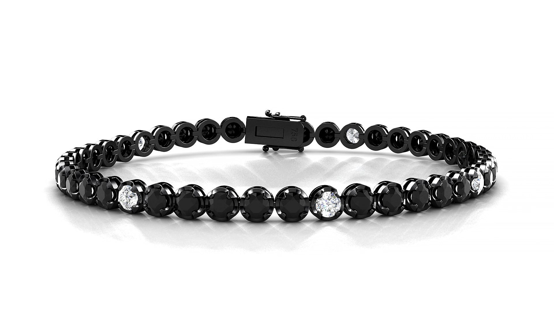 Bengal 5-1 | 18k Black Gold 3 mm Round Natural Black Diamond & Diamond 17 cm Tennis Bracelet