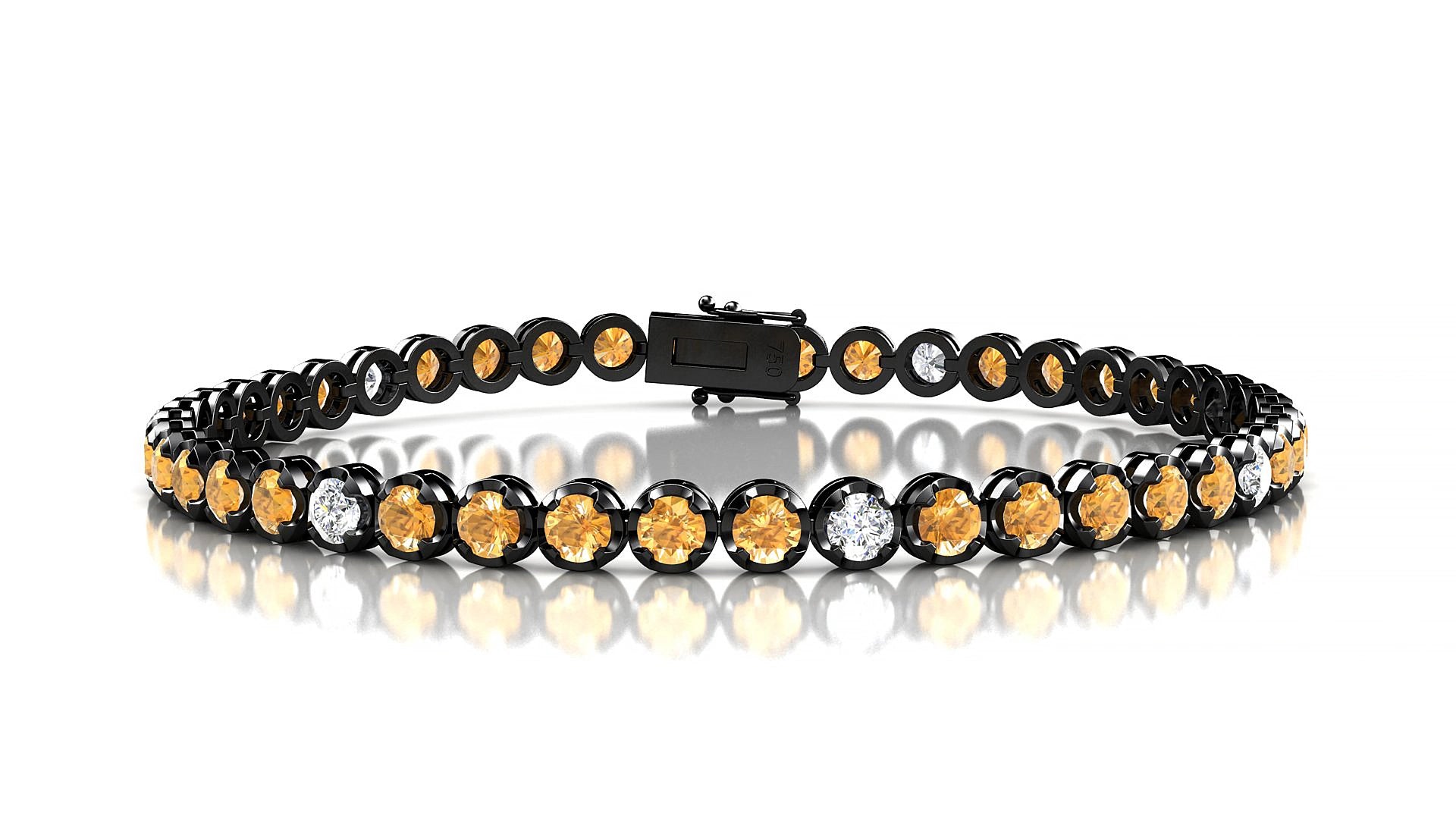 Bengal 5-1 | 18k Black Gold 3 mm Round Natural Citrine & Diamond 19 cm Tennis Bracelet