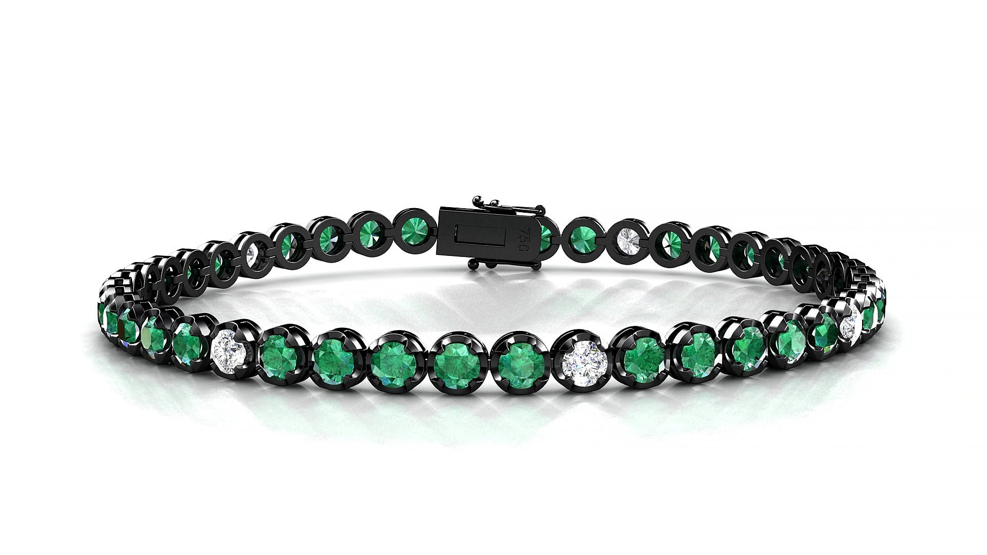 Bengal 5-1 | 18k Black Gold 3 mm Round Natural Emerald & Diamond 15 cm Tennis Bracelet