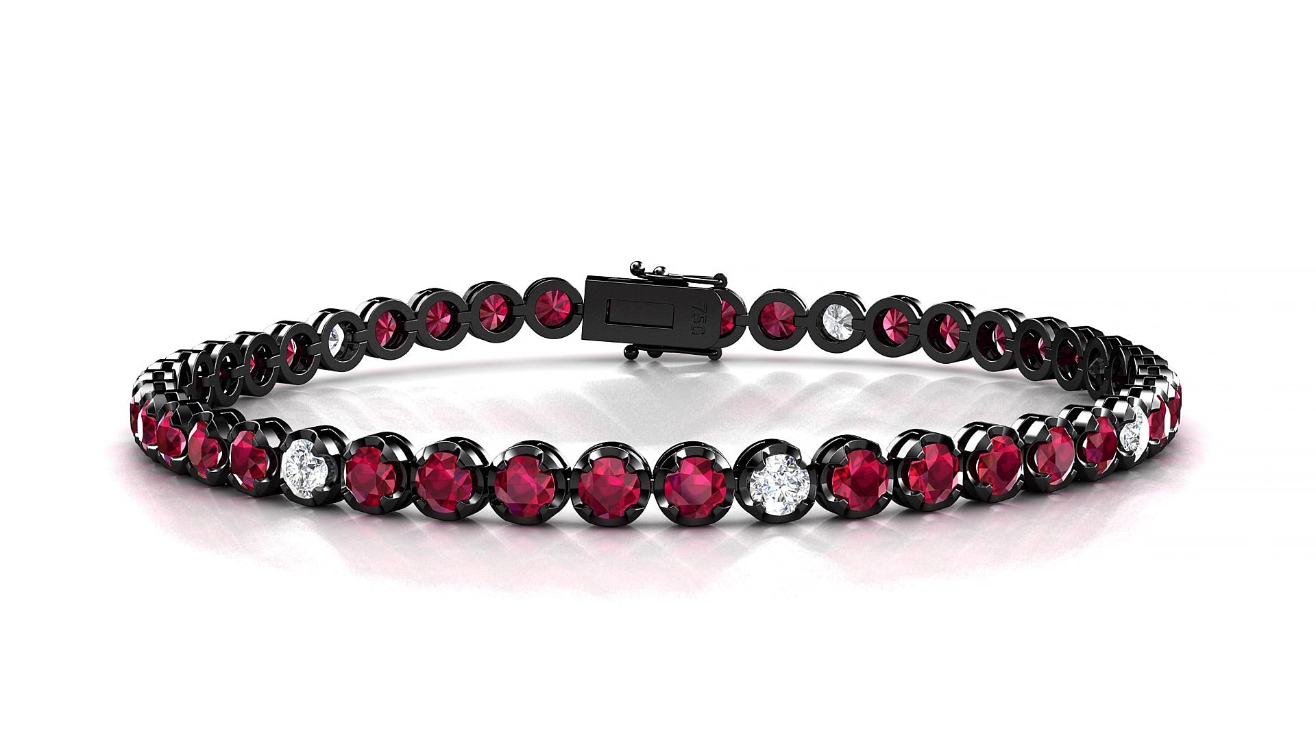 Bengal 5-1 | 18k Black Gold 3 mm Round Natural Ruby & Diamond 16 cm Tennis Bracelet