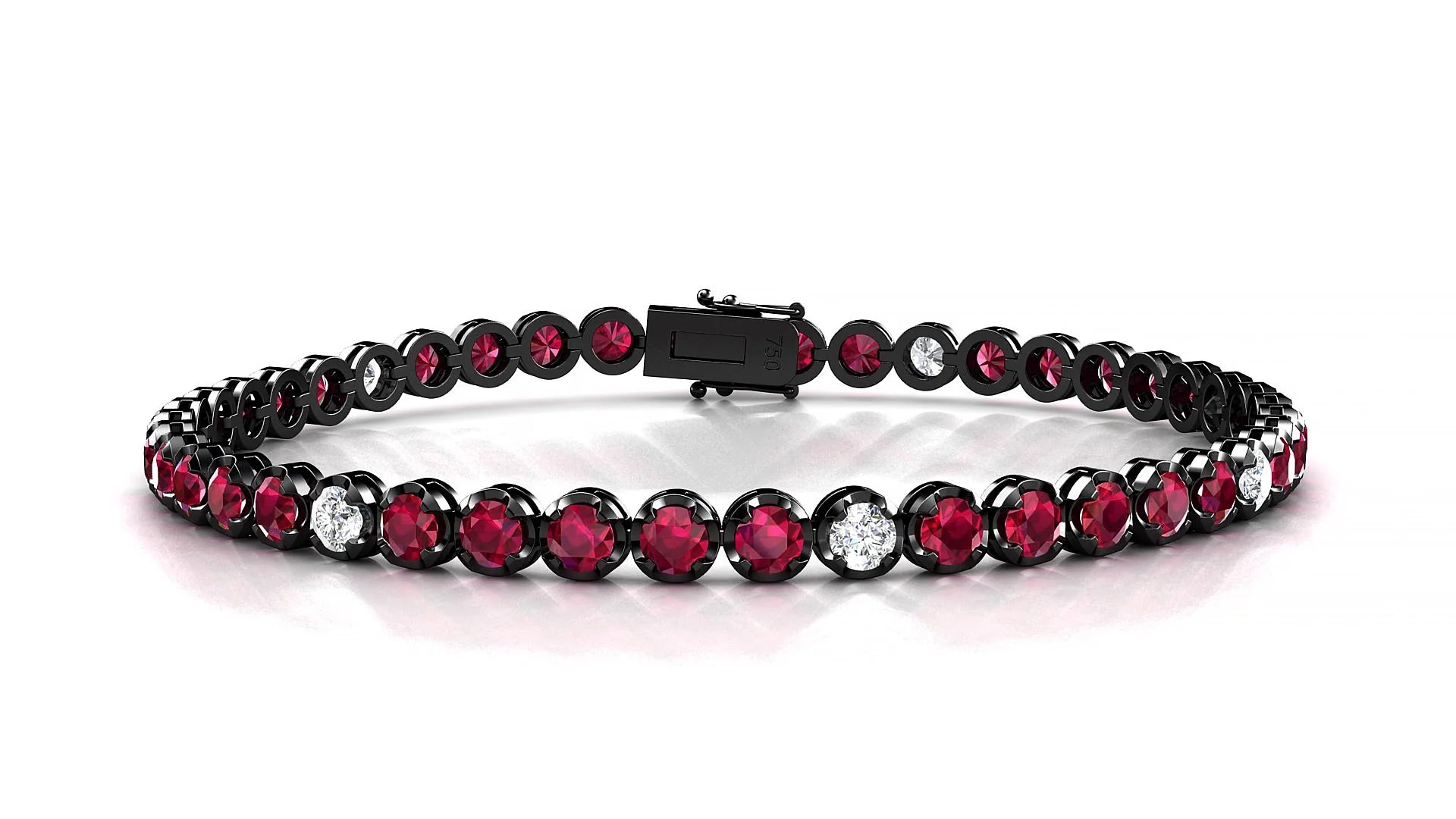 Bengal 5-1 | 18k Black Gold 3 mm Round Natural Ruby & Diamond Tennis Bracelet