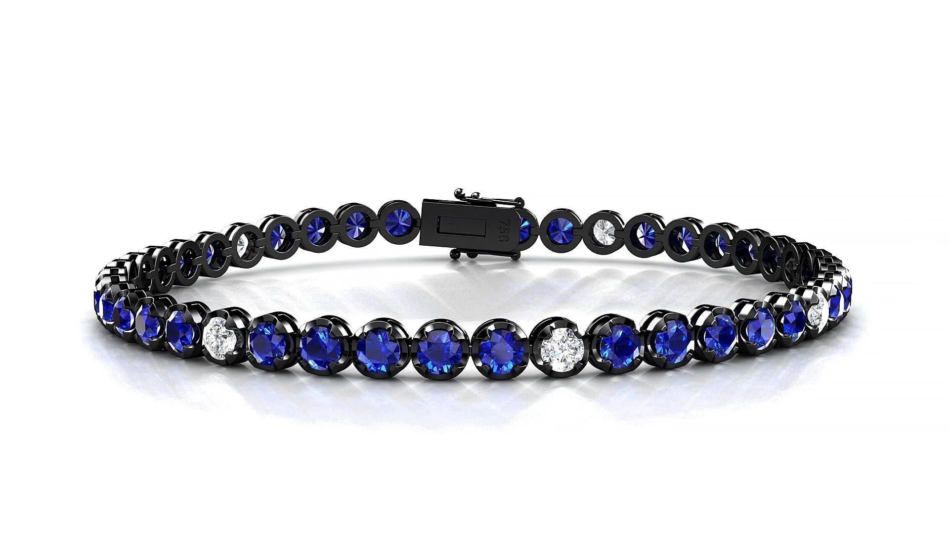 Bengal 5-1 | 18k Black Gold 3 mm Round Natural Sapphire & Diamond Tennis Bracelet