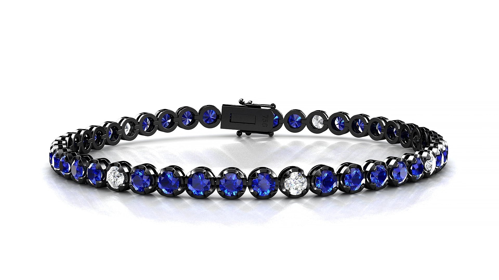 Bengal 5-1 | 18k Black Gold 3 mm Round Natural Sapphire & Diamond 15 cm Tennis Bracelet