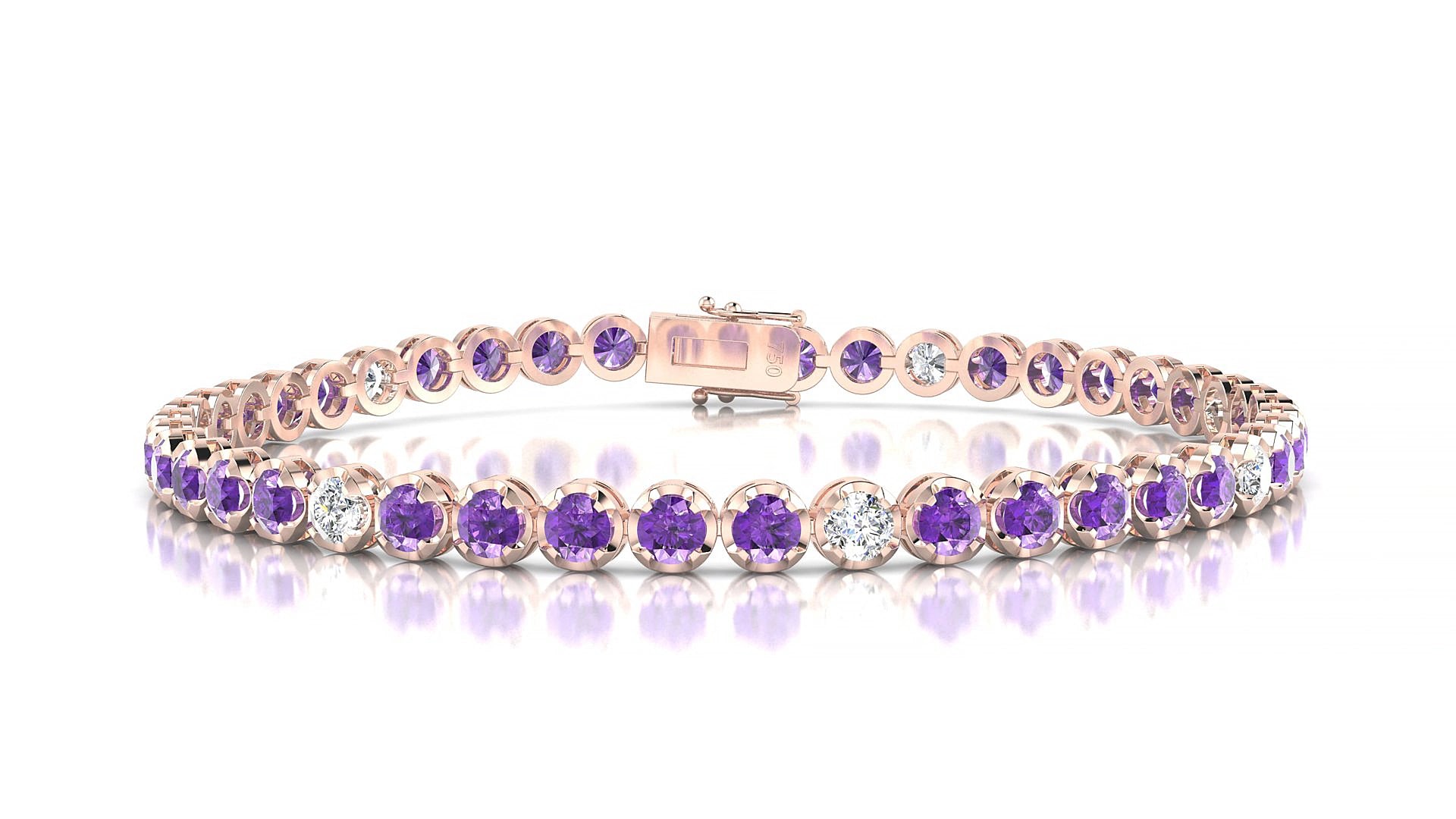 Bengal 5-1 | 18k Rose Gold 3 mm Round Natural Amethyst & Diamond 15 cm Tennis Bracelet