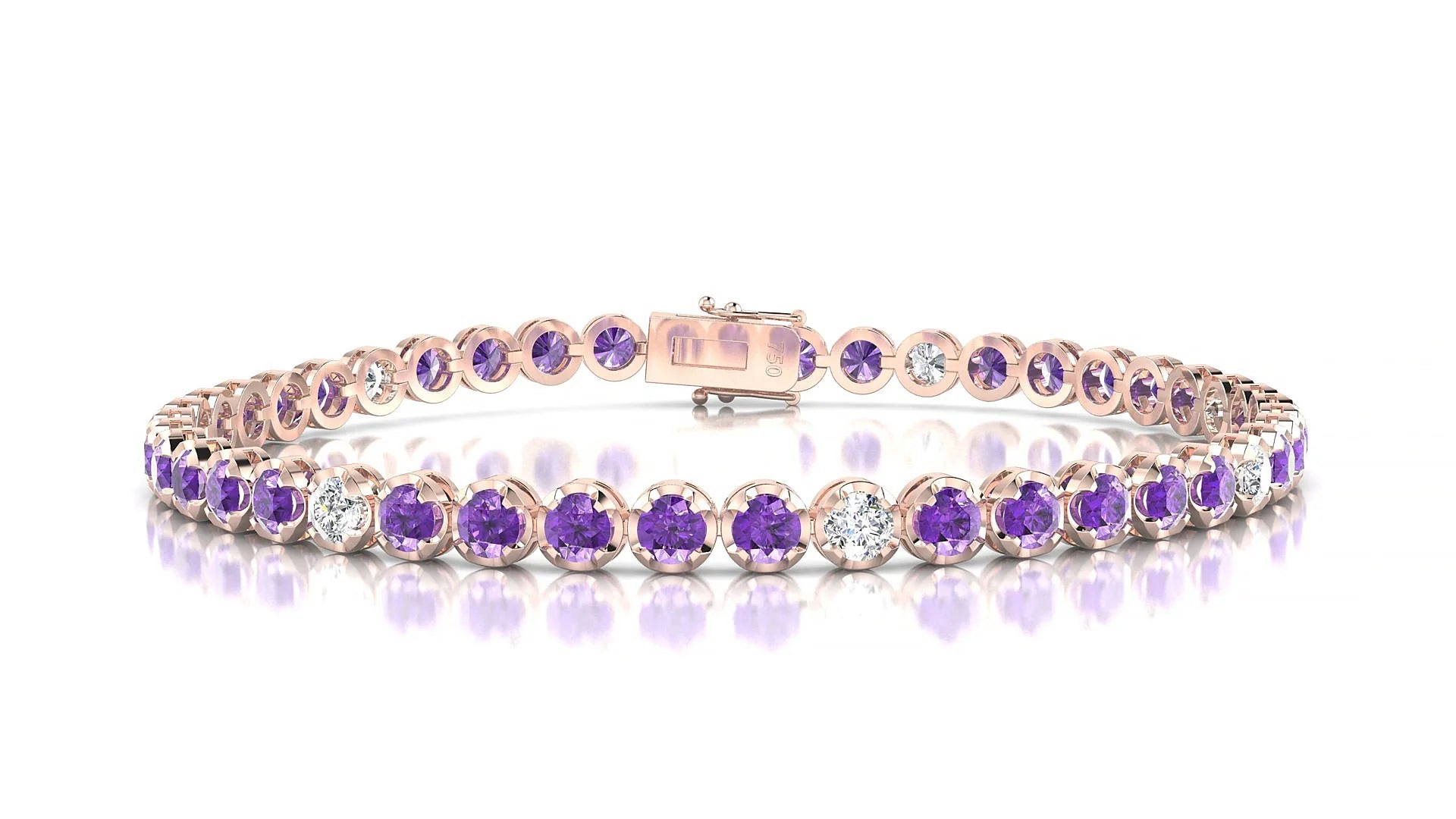 Bengal 5-1 | 18k Rose Gold 3 mm Round Natural Amethyst & Diamond Tennis Bracelet