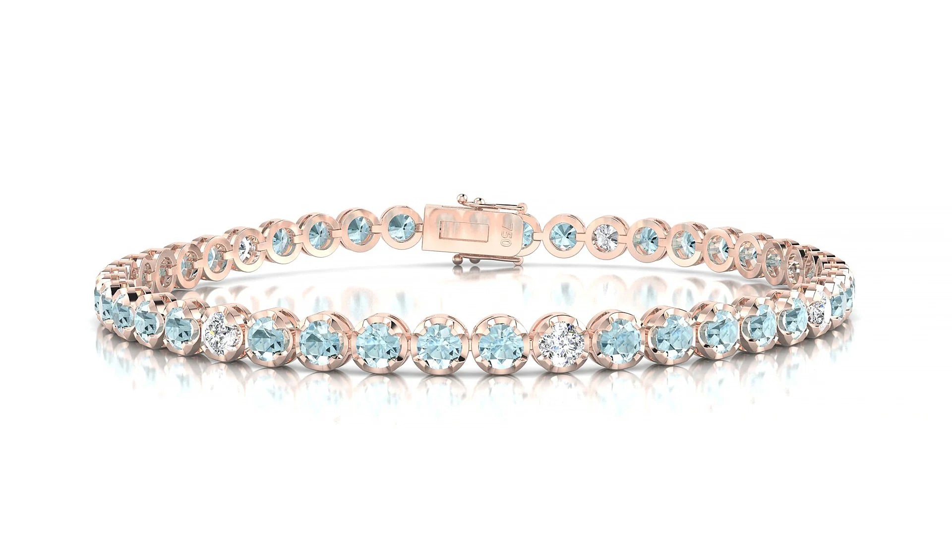 Bengal 5-1 | 18k Rose Gold 3 mm Round Natural Aquamarine & Diamond Tennis Bracelet