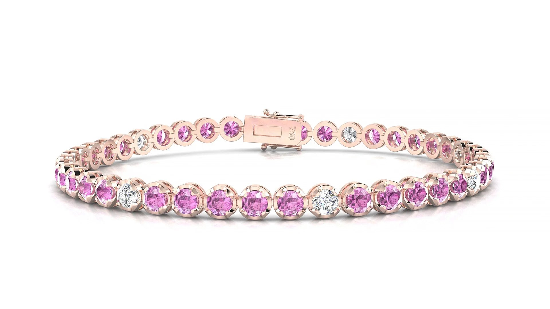 Bengal 5-1 | 18k Rose Gold 3 mm Round Natural Pink Sapphire & Diamond Tennis Bracelet