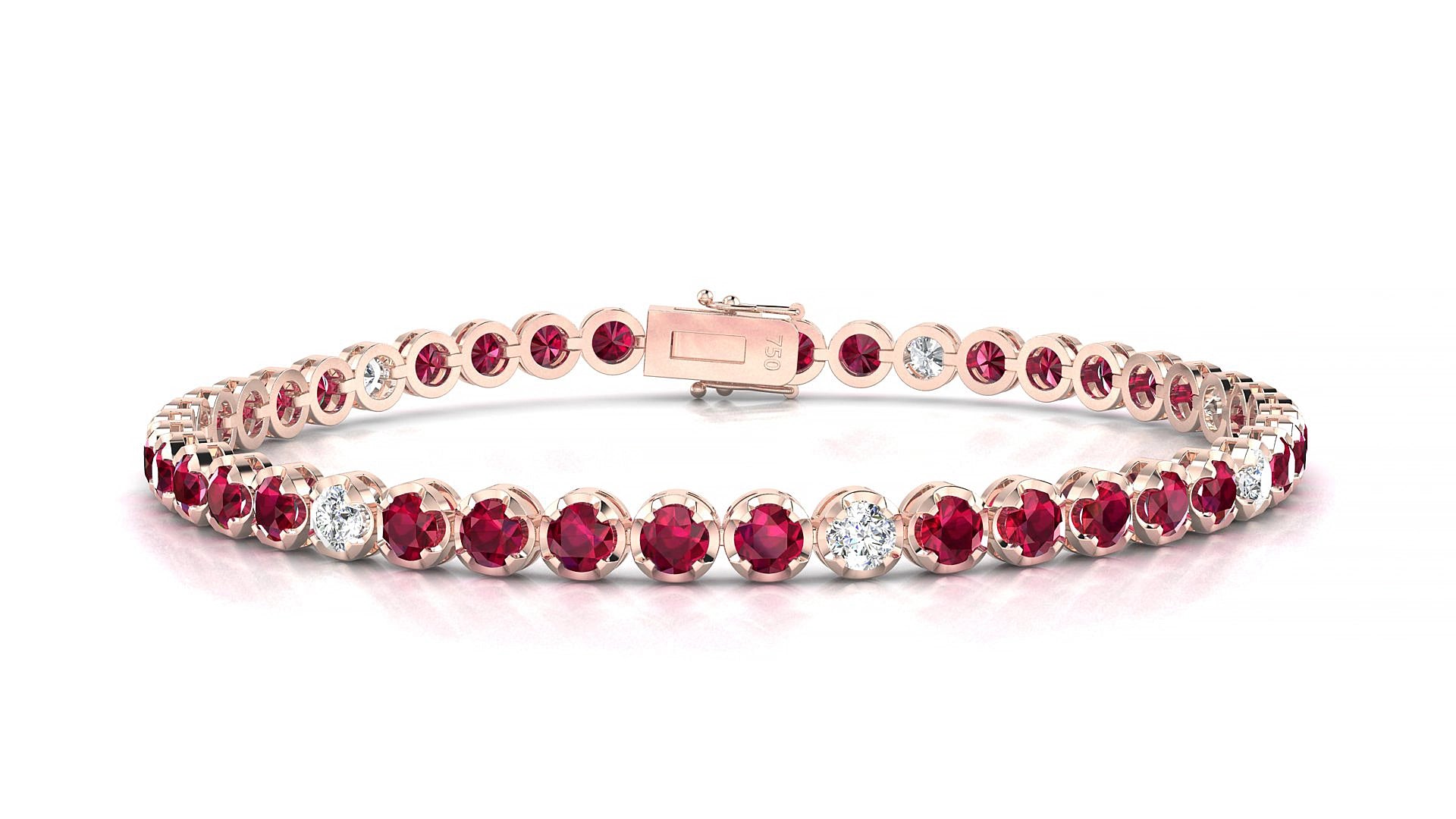Bengal 5-1 | 18k Rose Gold 3 mm Round Natural Ruby & Diamond 17 cm Tennis Bracelet