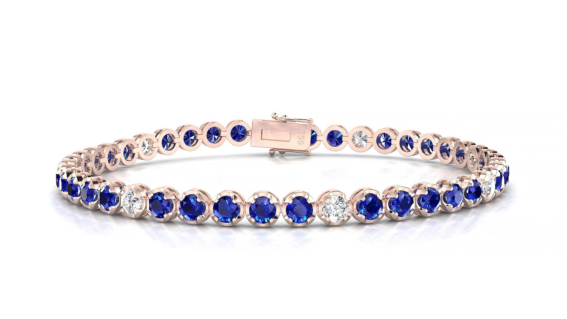 Bengal 5-1 | 18k Rose Gold 3 mm Round Natural Sapphire & Diamond 19 cm Tennis Bracelet