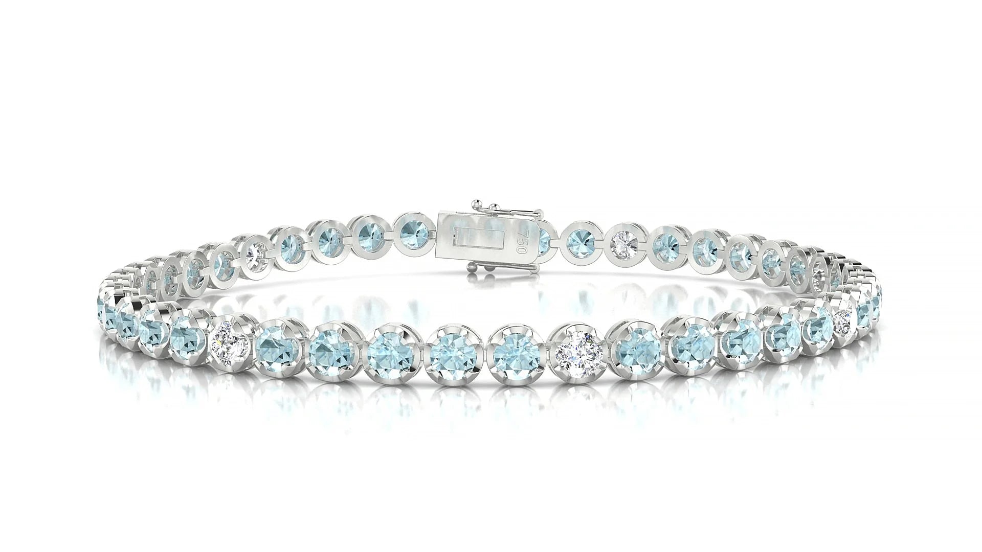 Bengal 5-1 | 18k White Gold 3 mm Round Natural Aquamarine & Diamond Tennis Bracelet