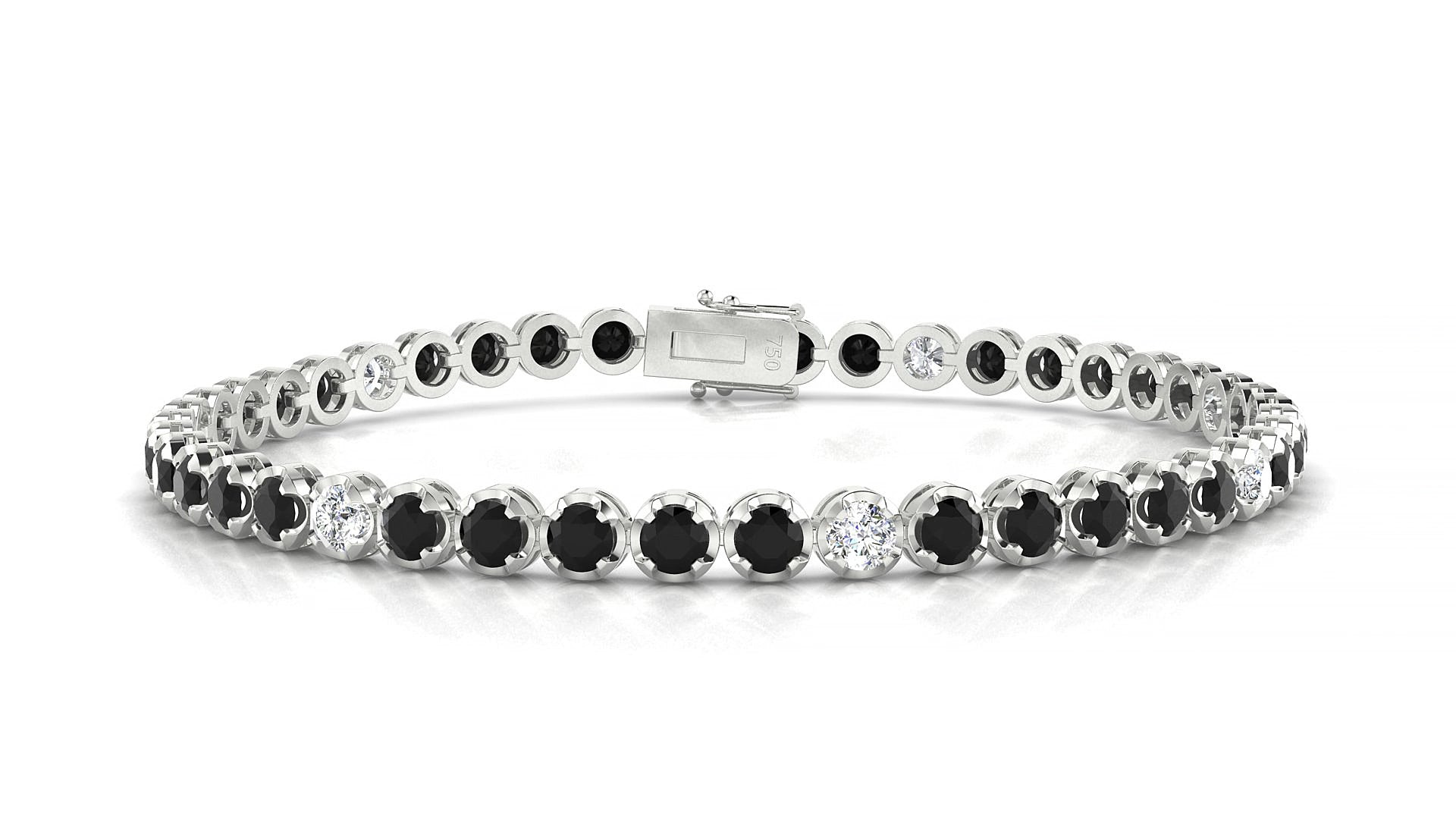 Bengal 5-1 | 18k White Gold 3 mm Round Natural Black Diamond & Diamond 15 cm Tennis Bracelet