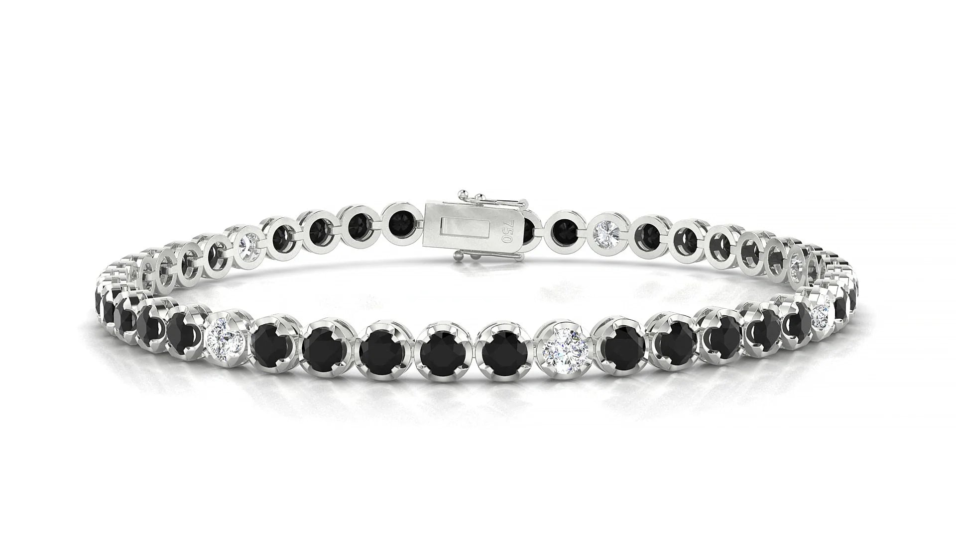 Bengal 5-1 | 18k White Gold 3 mm Round Natural Black Diamond & Diamond Tennis Bracelet