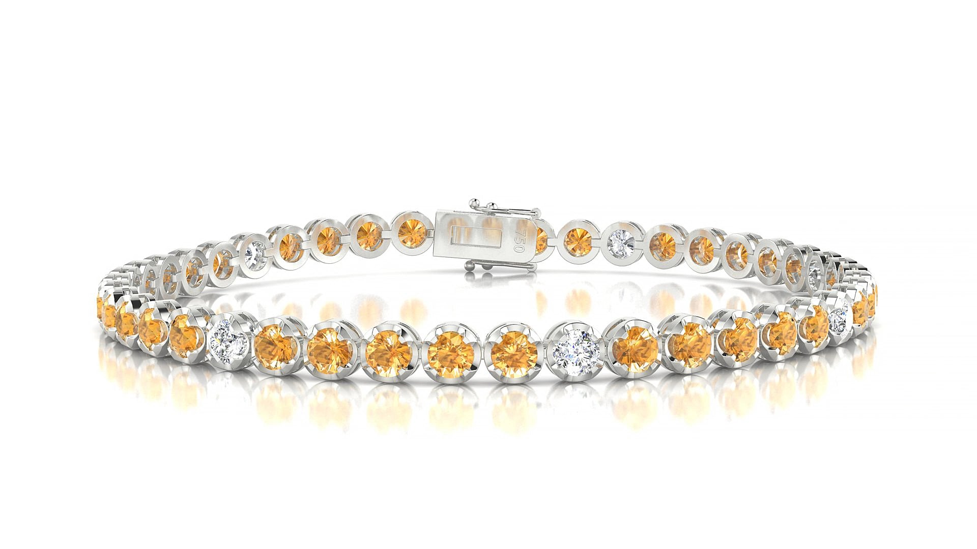 Bengal 5-1 | 18k White Gold 3 mm Round Natural Citrine & Diamond 15 cm Tennis Bracelet