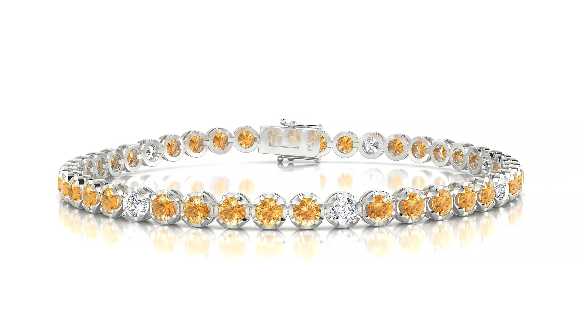 Bengal 5-1 | 18k White Gold 3 mm Round Natural Citrine & Diamond Tennis Bracelet