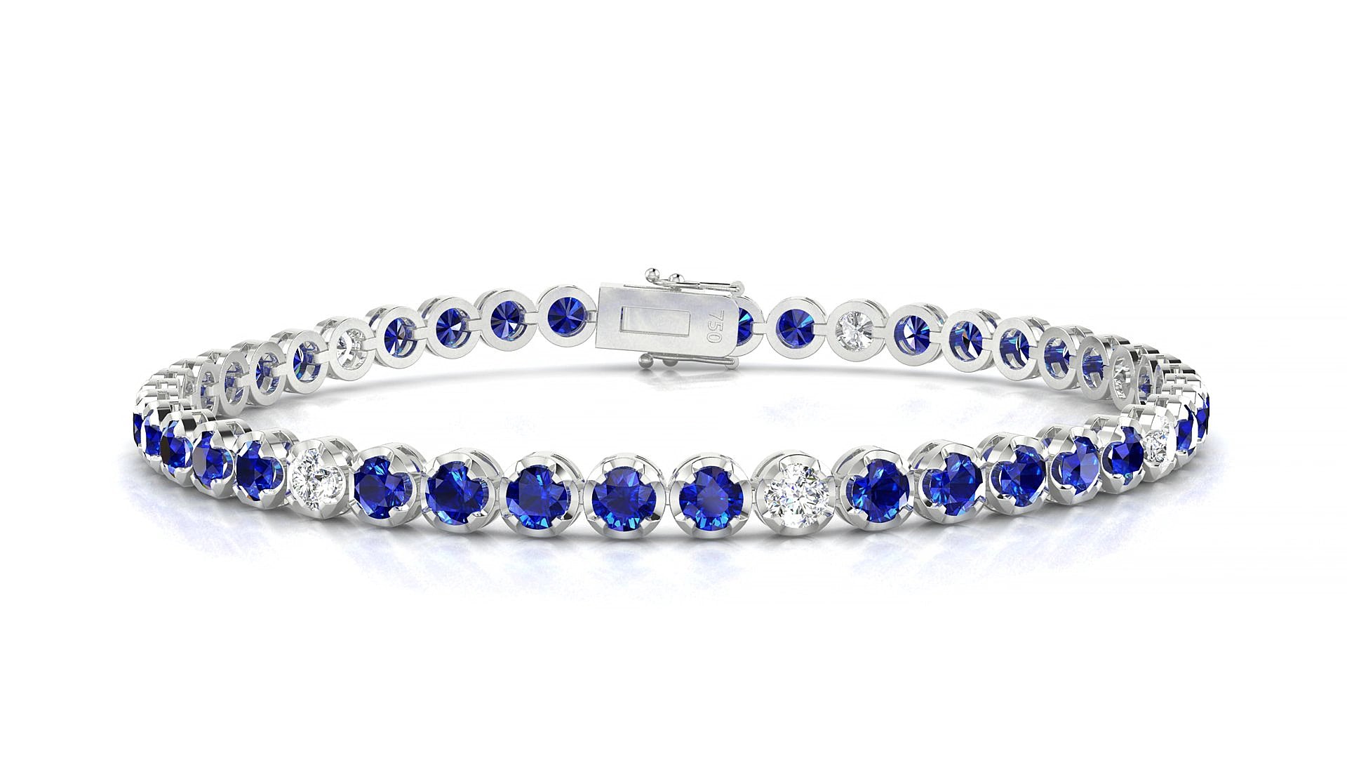 Bengal 5-1 | 18k White Gold 3 mm Round Natural Sapphire & Diamond 15 cm Tennis Bracelet