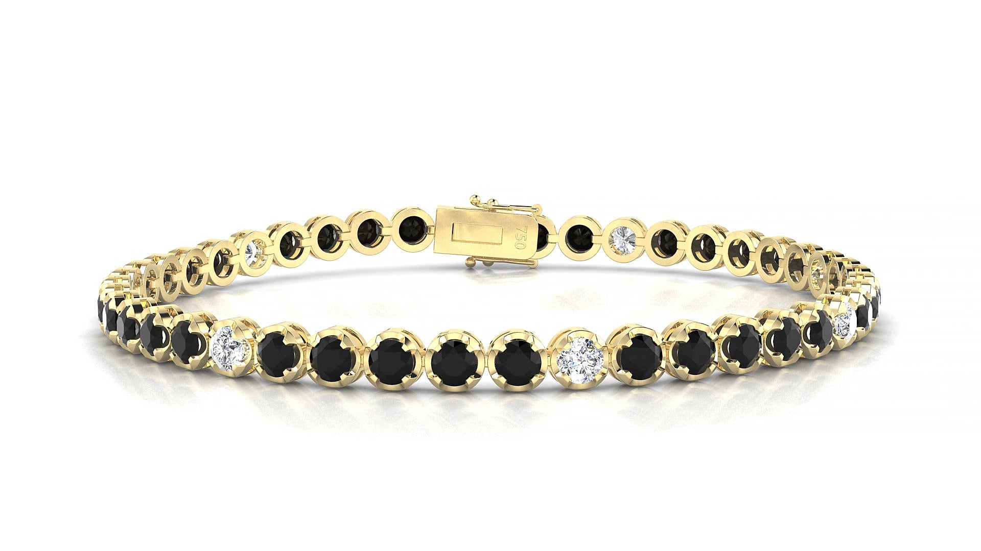 Bengal 5-1 | 18k Yellow Gold 3 mm Round Natural Black Diamond & Diamond 15 cm Tennis Bracelet
