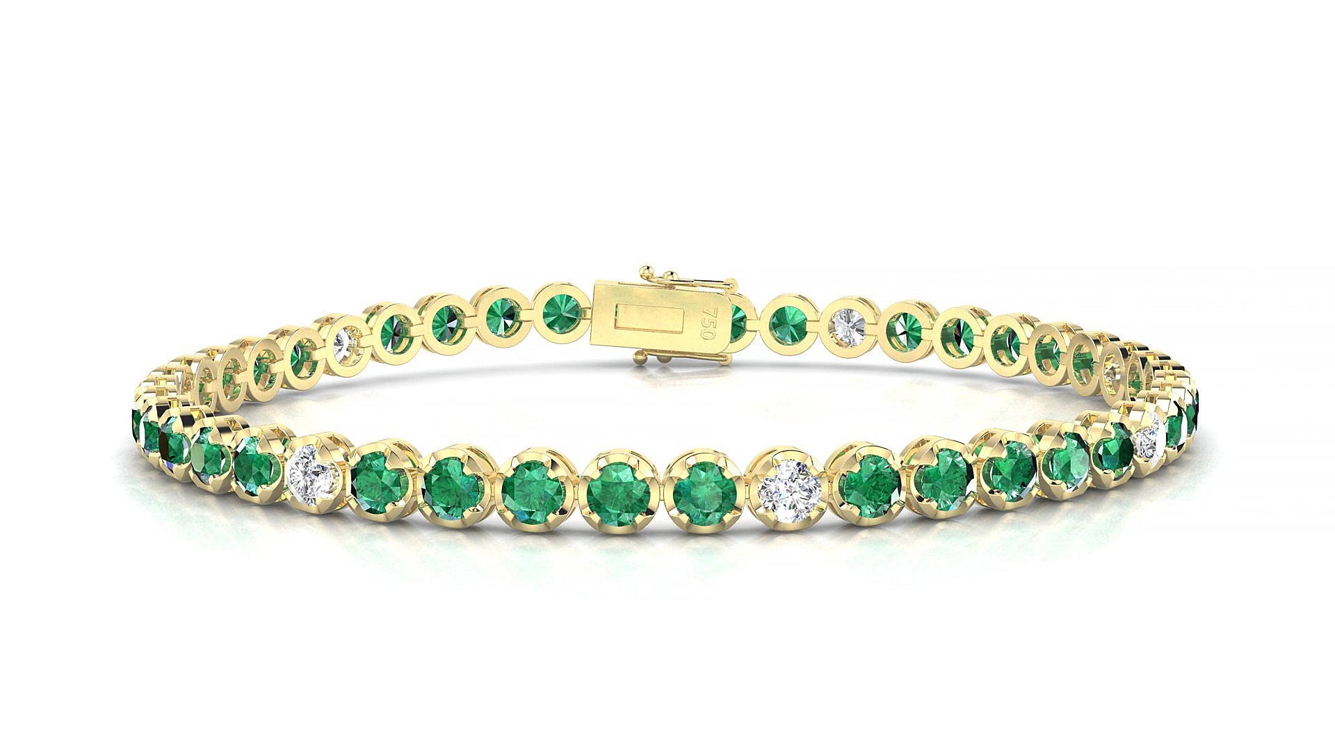 Bengal 5-1 | 18k Yellow Gold 3 mm Round Natural Emerald & Diamond 15 cm Tennis Bracelet