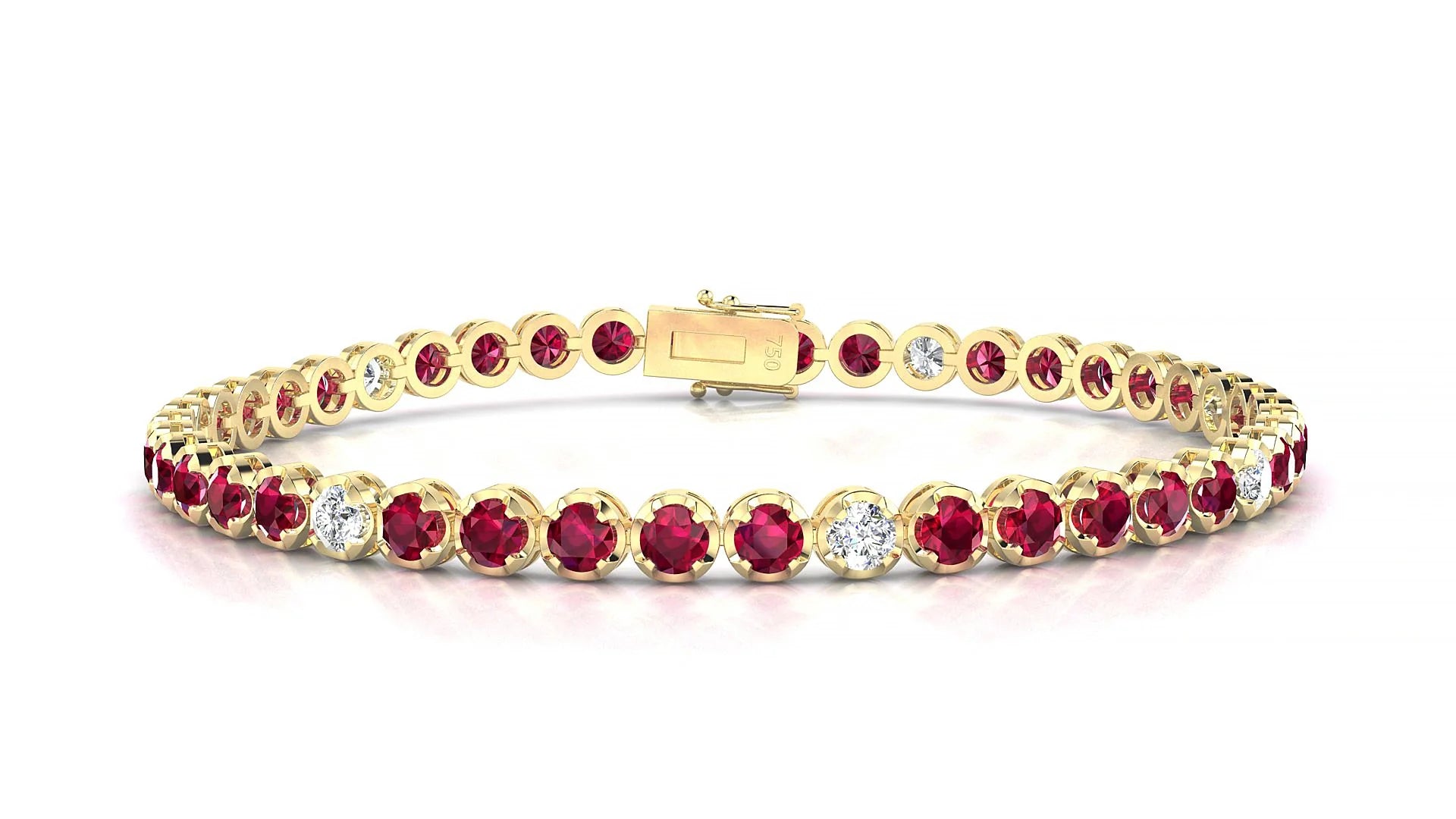 Bengal 5-1 | 18k Yellow Gold 3 mm Round Natural Ruby & Diamond Tennis Bracelet