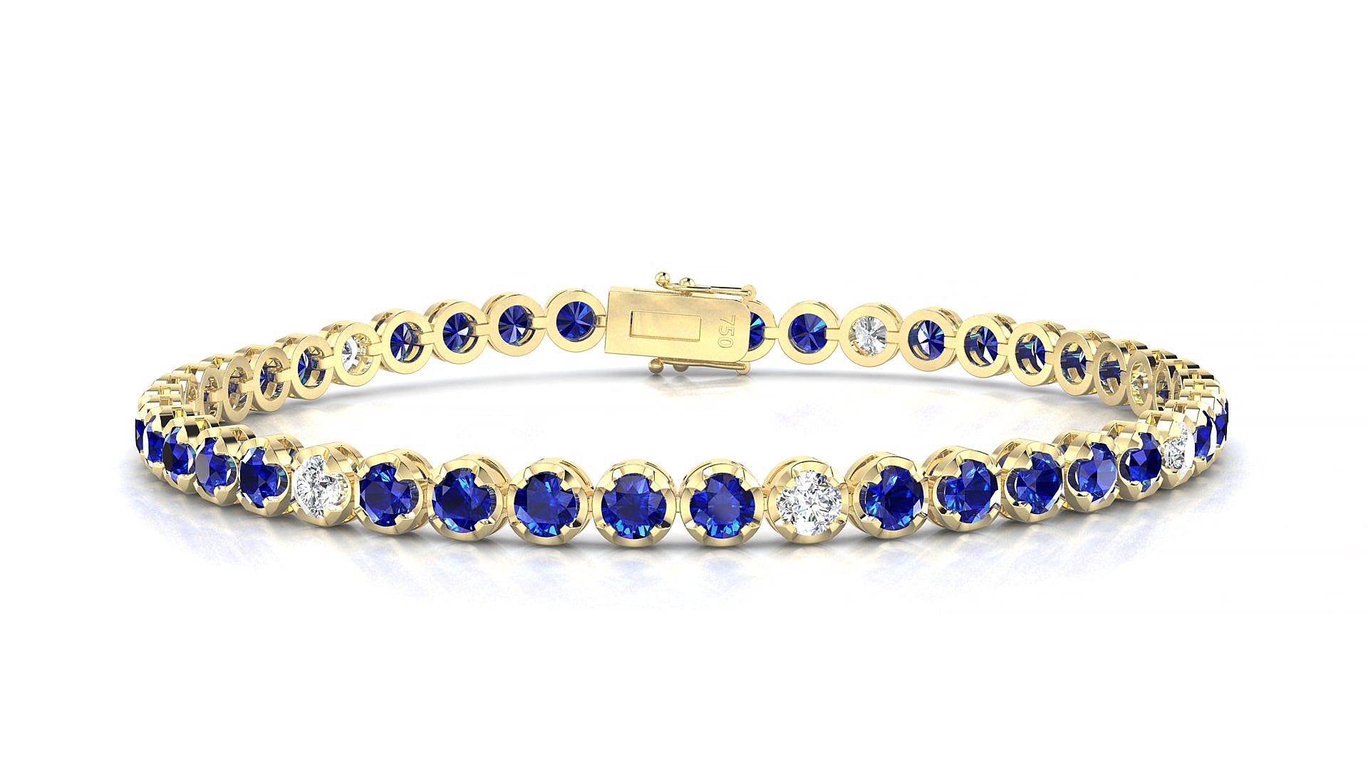 Bengal 5-1 | 18k Yellow Gold 3 mm Round Natural Sapphire & Diamond 15 cm Tennis Bracelet