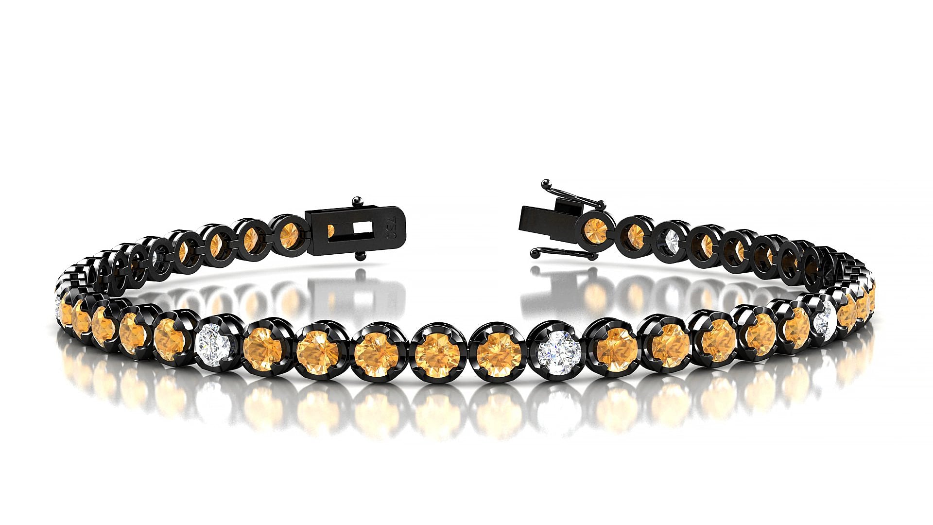 Bengal 5-1 | 18k Black Gold 3 mm Round Natural Citrine & Diamond 15 cm Tennis Bracelet