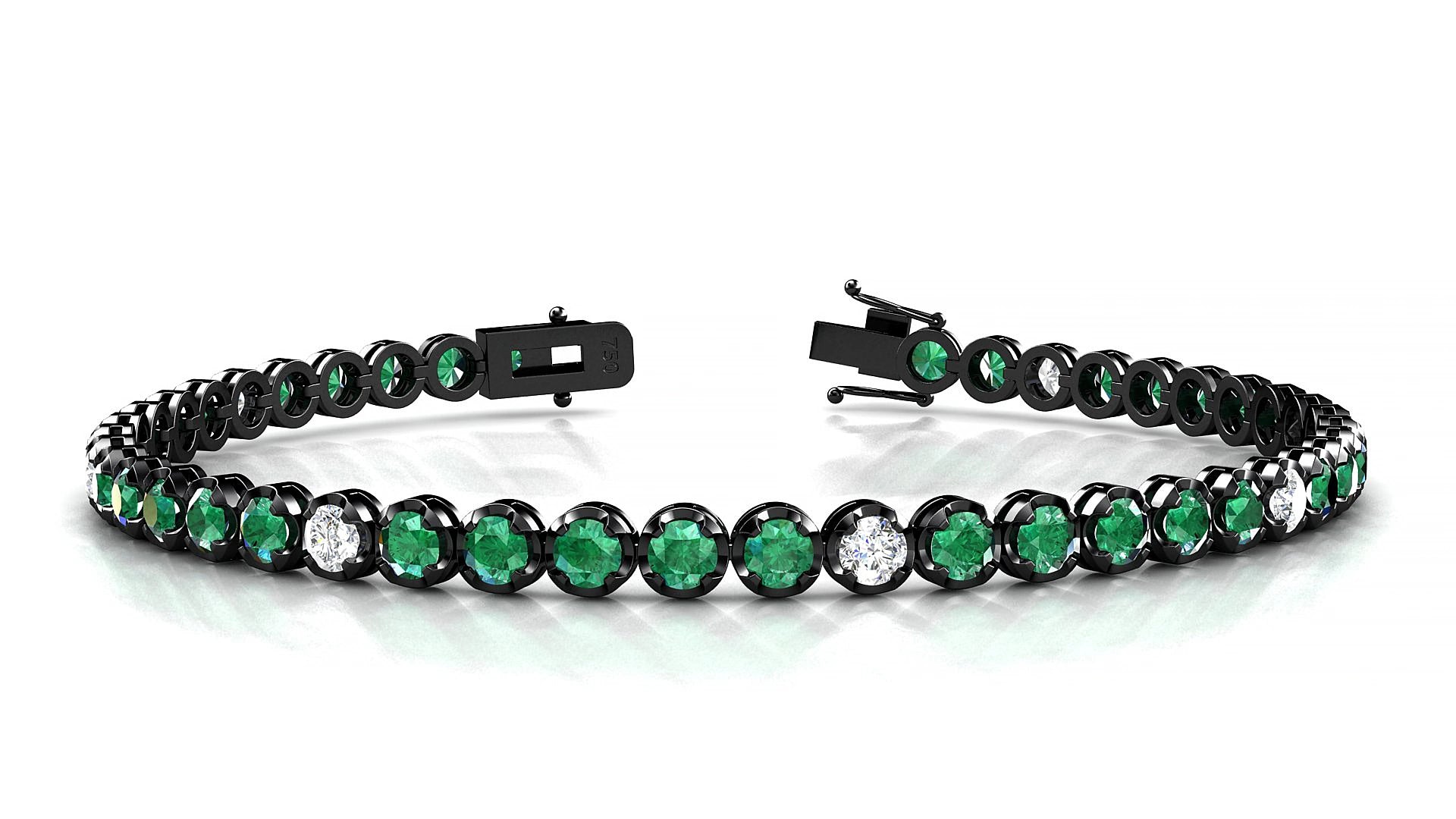 Bengal 5-1 | 18k Black Gold 3 mm Round Natural Emerald & Diamond 15 cm Tennis Bracelet