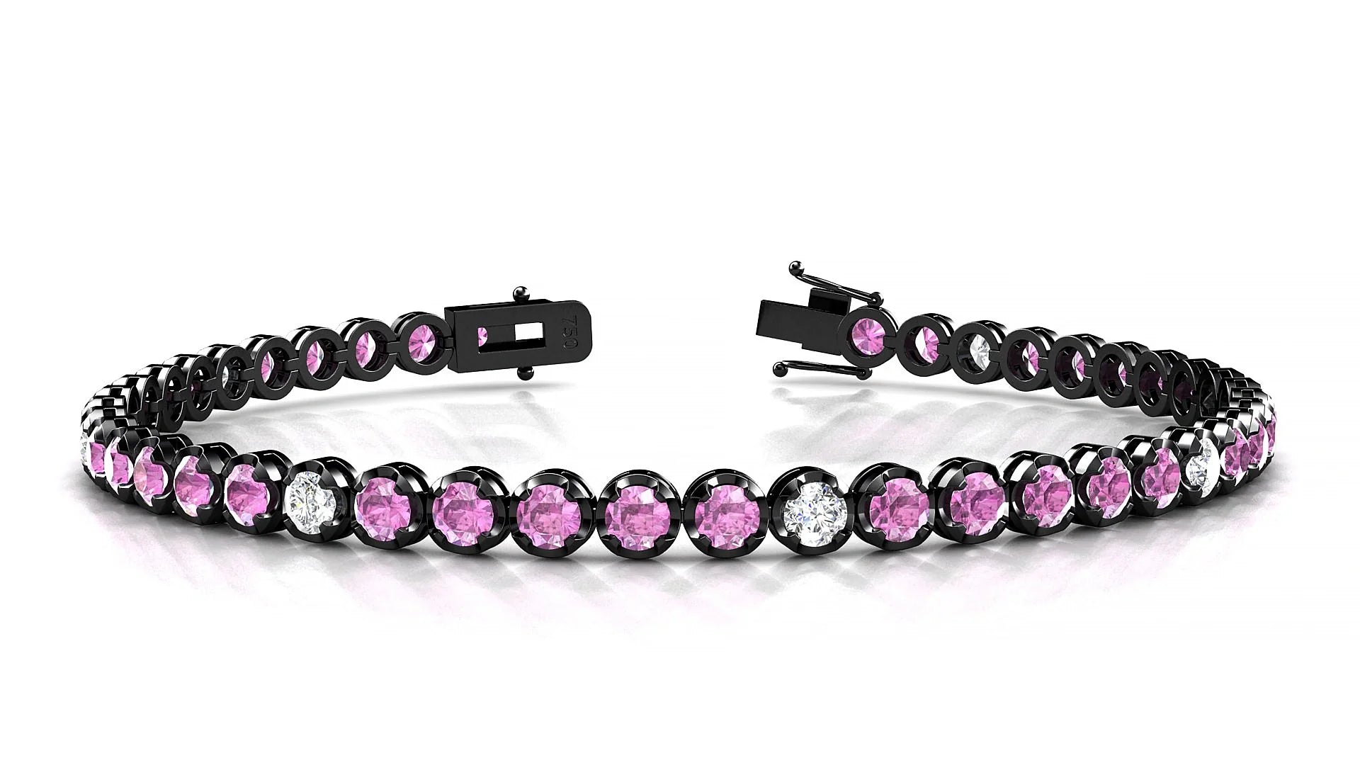 Bengal 5-1 | 18k Black Gold 3 mm Round Natural Pink Sapphire & Diamond Tennis Bracelet