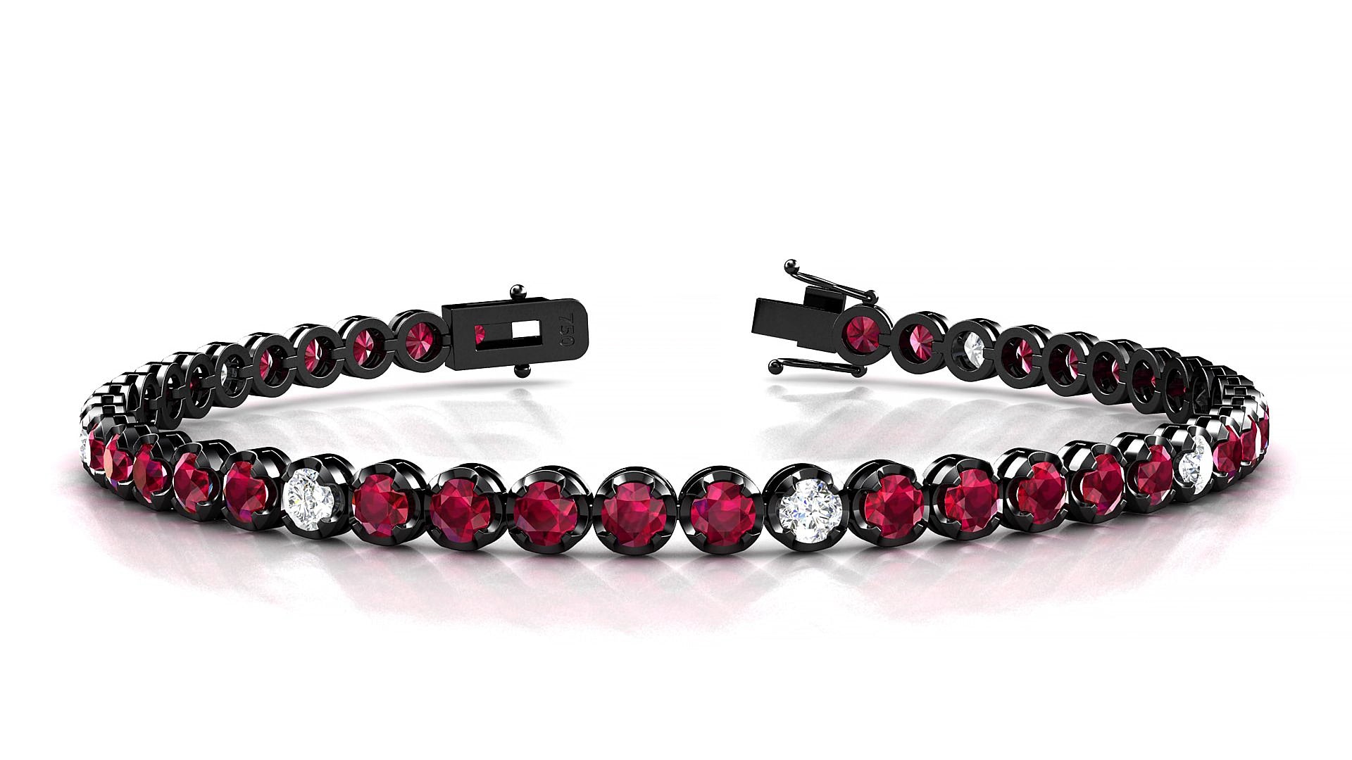 Bengal 5-1 | 18k Black Gold 3 mm Round Natural Ruby & Diamond 16 cm Tennis Bracelet