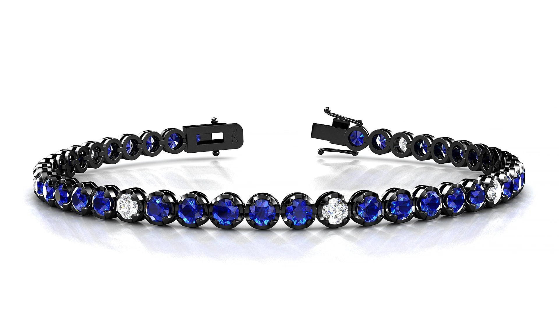 Bengal 5-1 | 18k Black Gold 3 mm Round Natural Sapphire & Diamond 19 cm Tennis Bracelet