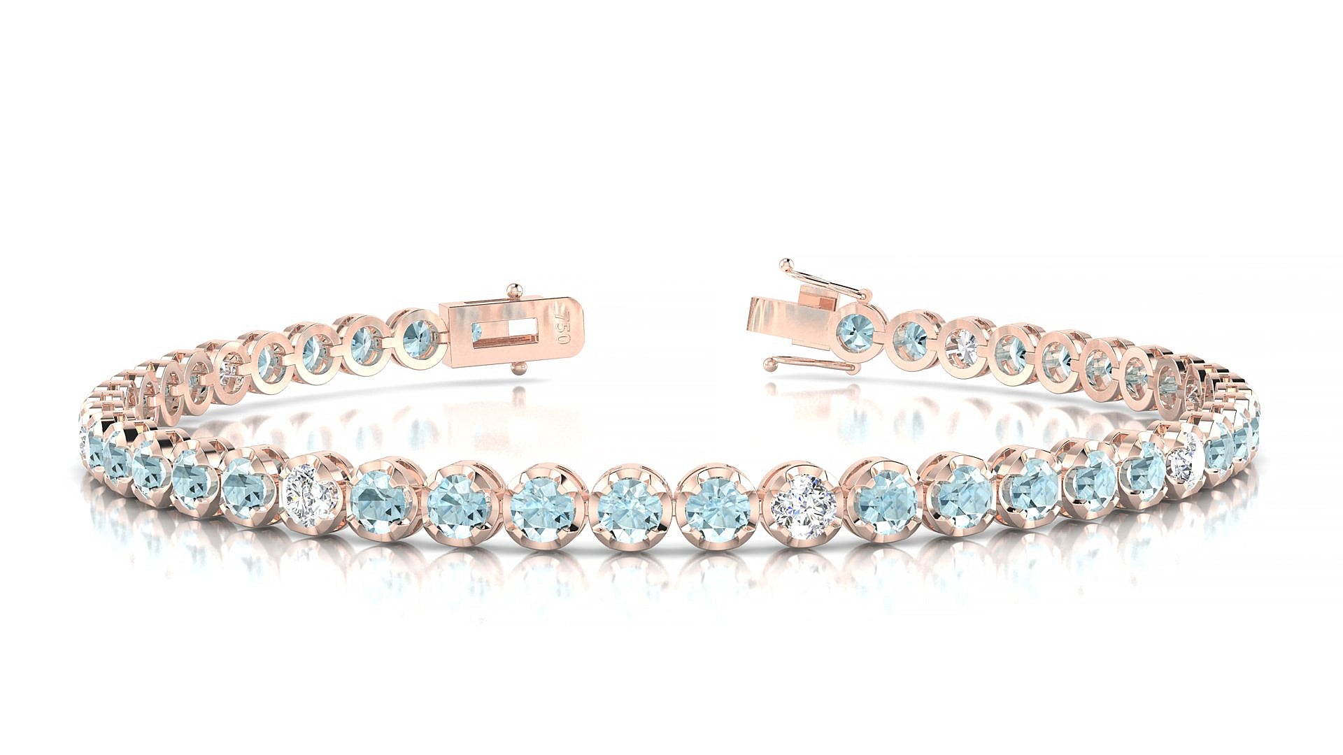 Bengal 5-1 | 18k Rose Gold 3 mm Round Natural Aquamarine & Diamond 15 cm Tennis Bracelet