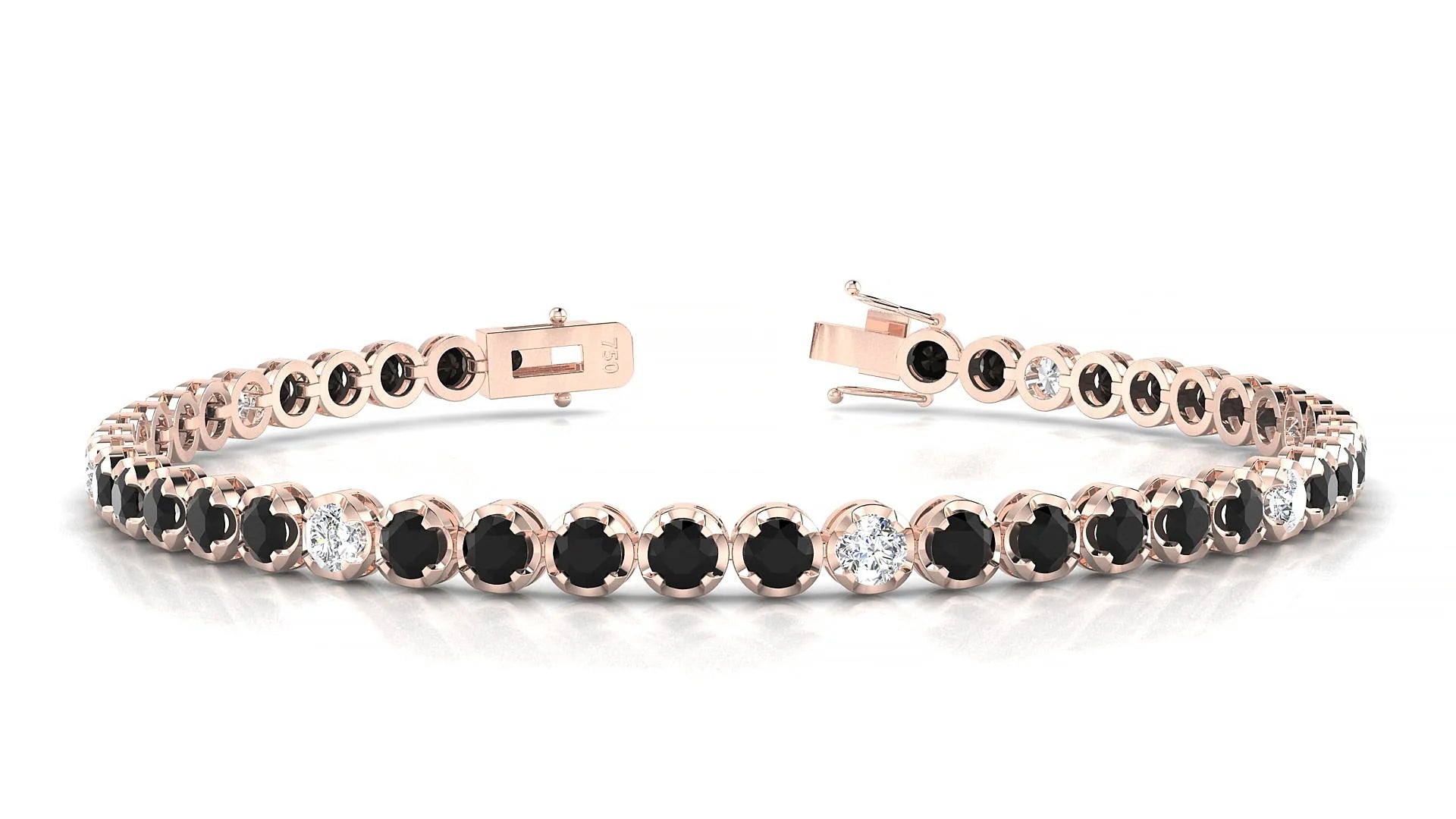 Bengal 5-1 | 18k Rose Gold 3 mm Round Natural Black Diamond & Diamond Tennis Bracelet