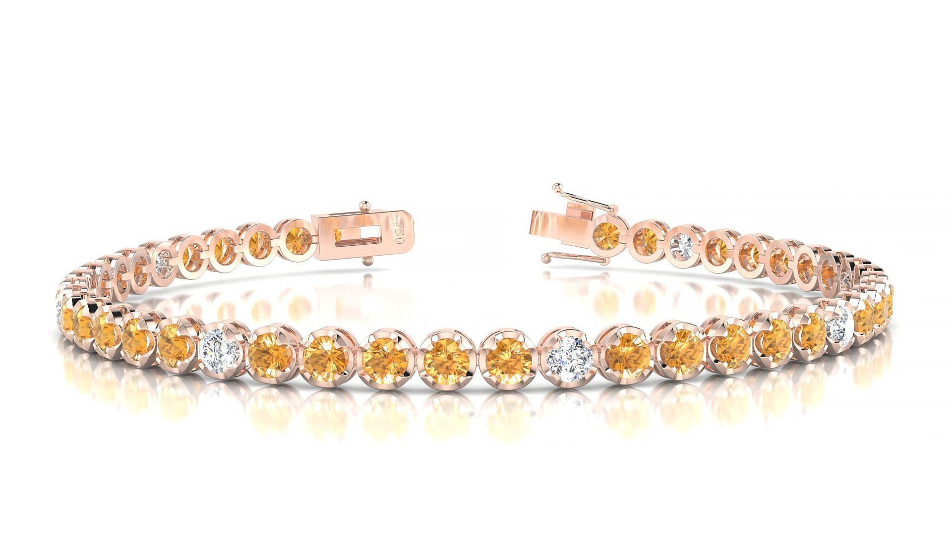 Bengal 5-1 | 18k Rose Gold 3 mm Round Natural Citrine & Diamond 15 cm Tennis Bracelet