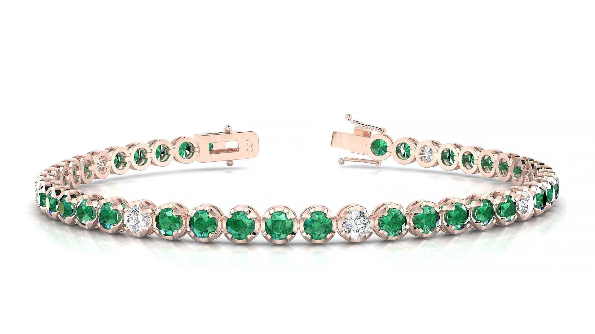 Bengal 5-1 | 18k Rose Gold 3 mm Round Natural Emerald & Diamond 16 cm Tennis Bracelet