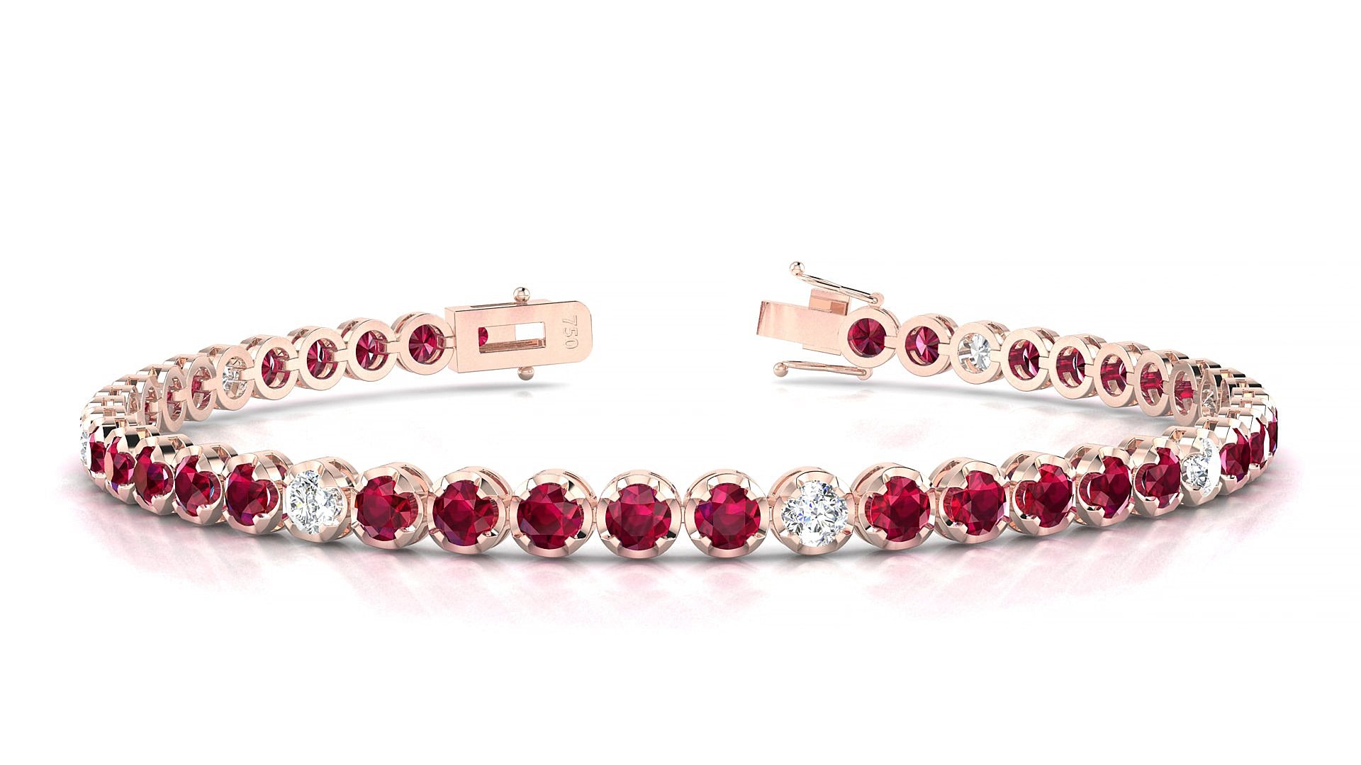 Bengal 5-1 | 18k Rose Gold 3 mm Round Natural Ruby & Diamond 17 cm Tennis Bracelet