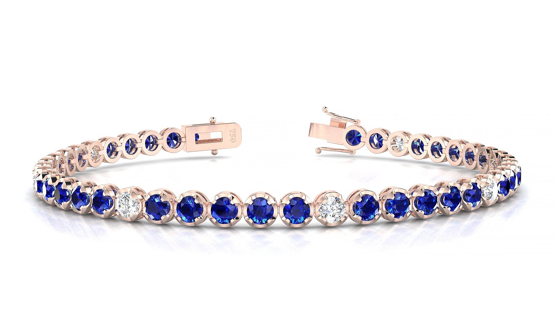 Bengal 5-1 | 18k Rose Gold 3 mm Round Natural Sapphire & Diamond 19 cm Tennis Bracelet