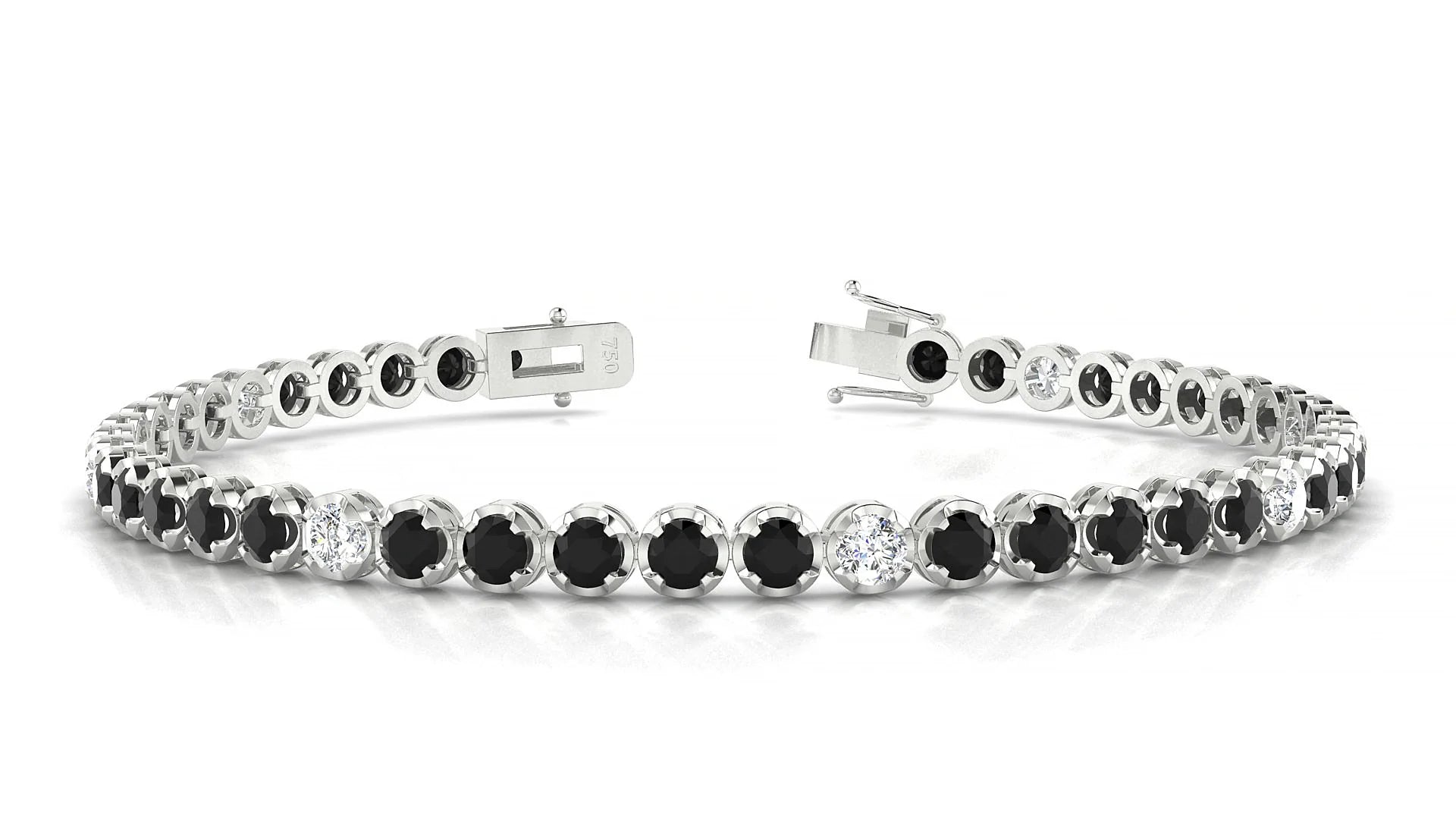 Bengal 5-1 | 18k White Gold 3 mm Round Natural Black Diamond & Diamond Tennis Bracelet
