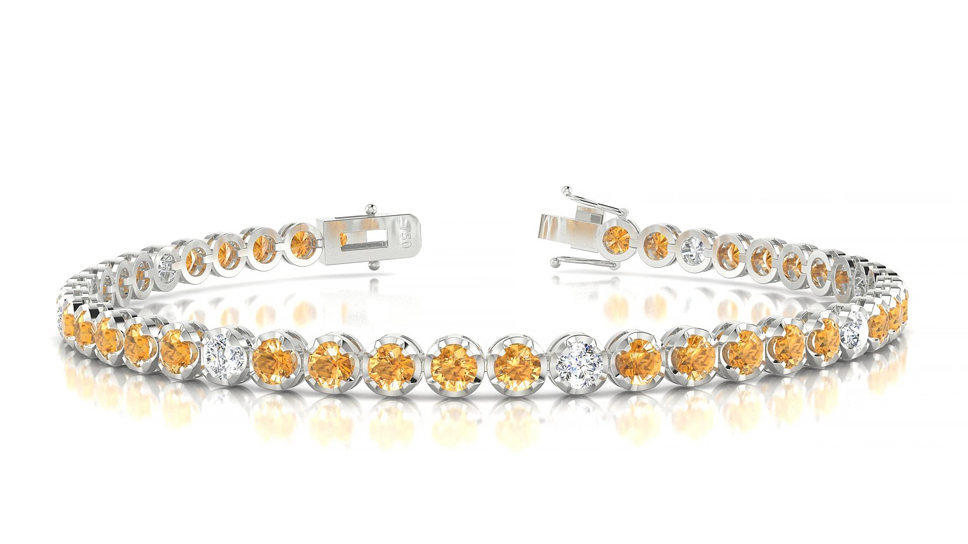 Bengal 5-1 | 18k White Gold 3 mm Round Natural Citrine & Diamond 17 cm Tennis Bracelet