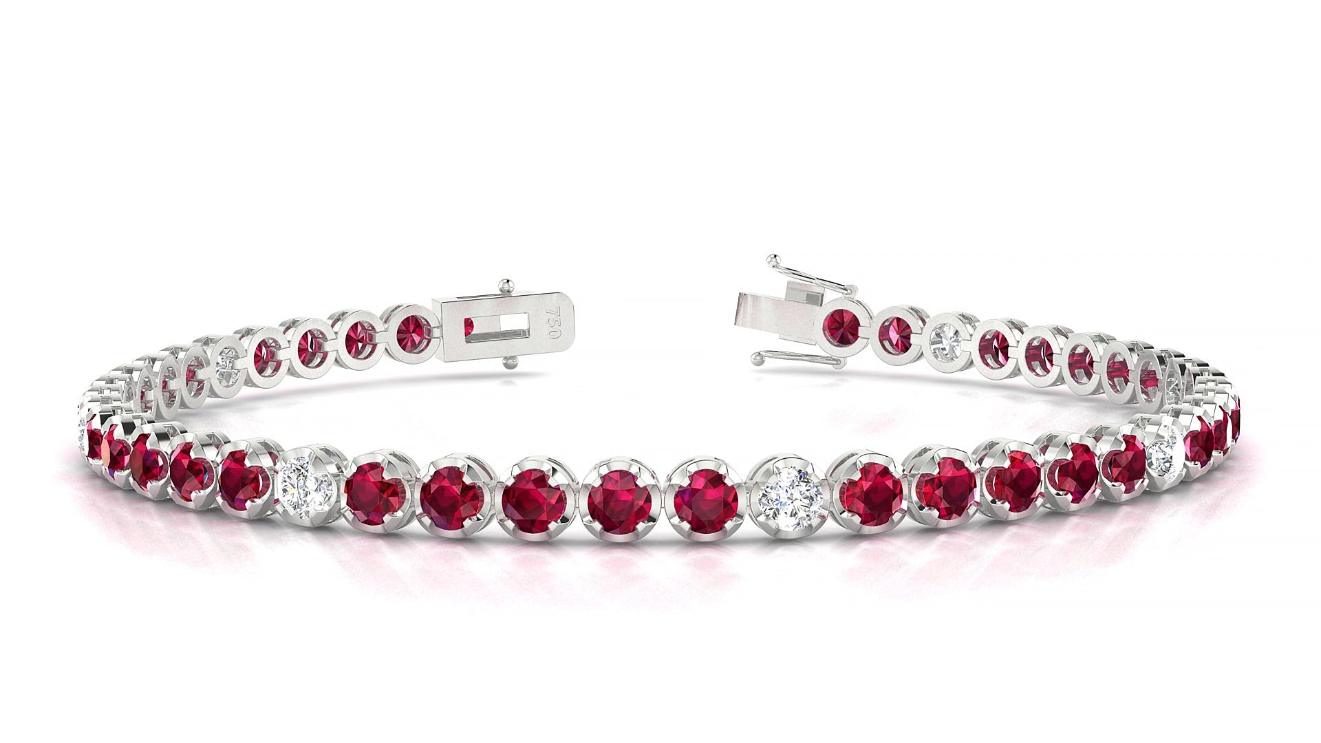 Bengal 5-1 | 18k White Gold 3 mm Round Natural Ruby & Diamond 19 cm Tennis Bracelet